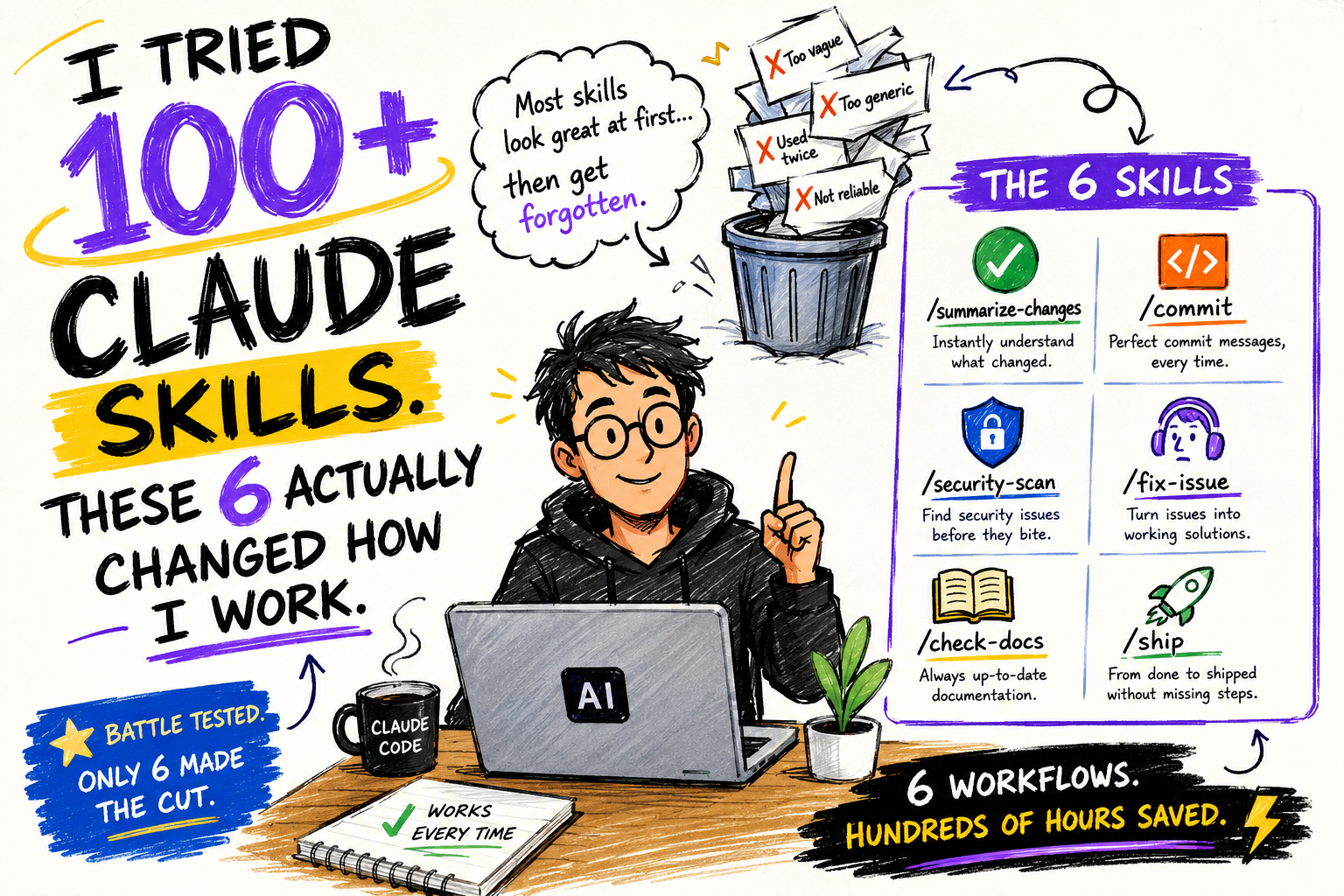 I Tried 100+ Claude Skills. These 6 Actually Changed How I Work.