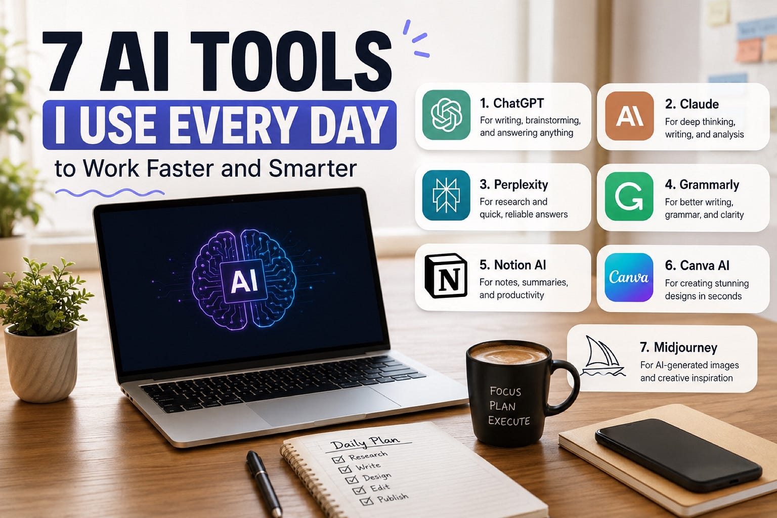 7 AI Tools I Use Every Day to Work Faster and Smarter