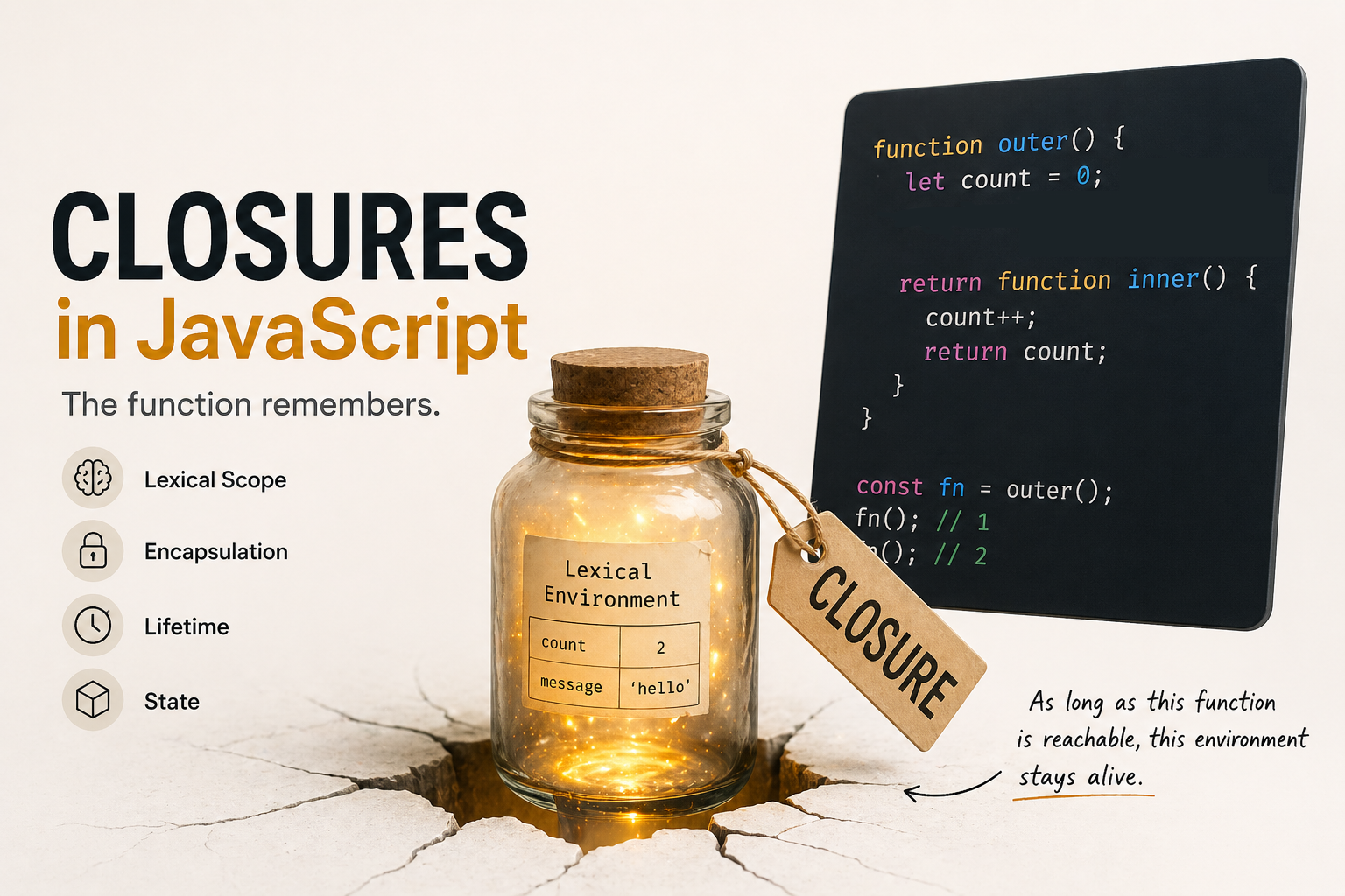 Closures in JavaScript: A Precise View of Scope, Lifetime, and State