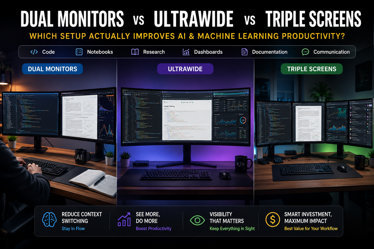 Best Monitor Setup for Machine Learning in 2026: Dual Monitors vs Ultrawide vs Triple Screens
