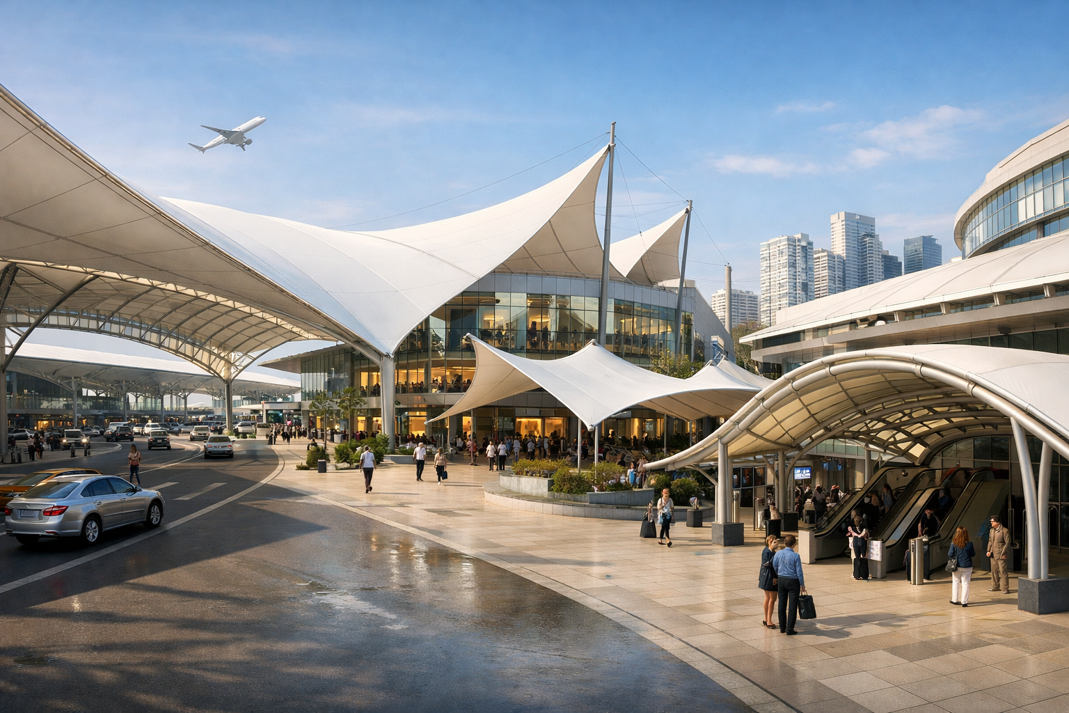 Applications of Tensile Membrane Structures in Airports Malls & Pu