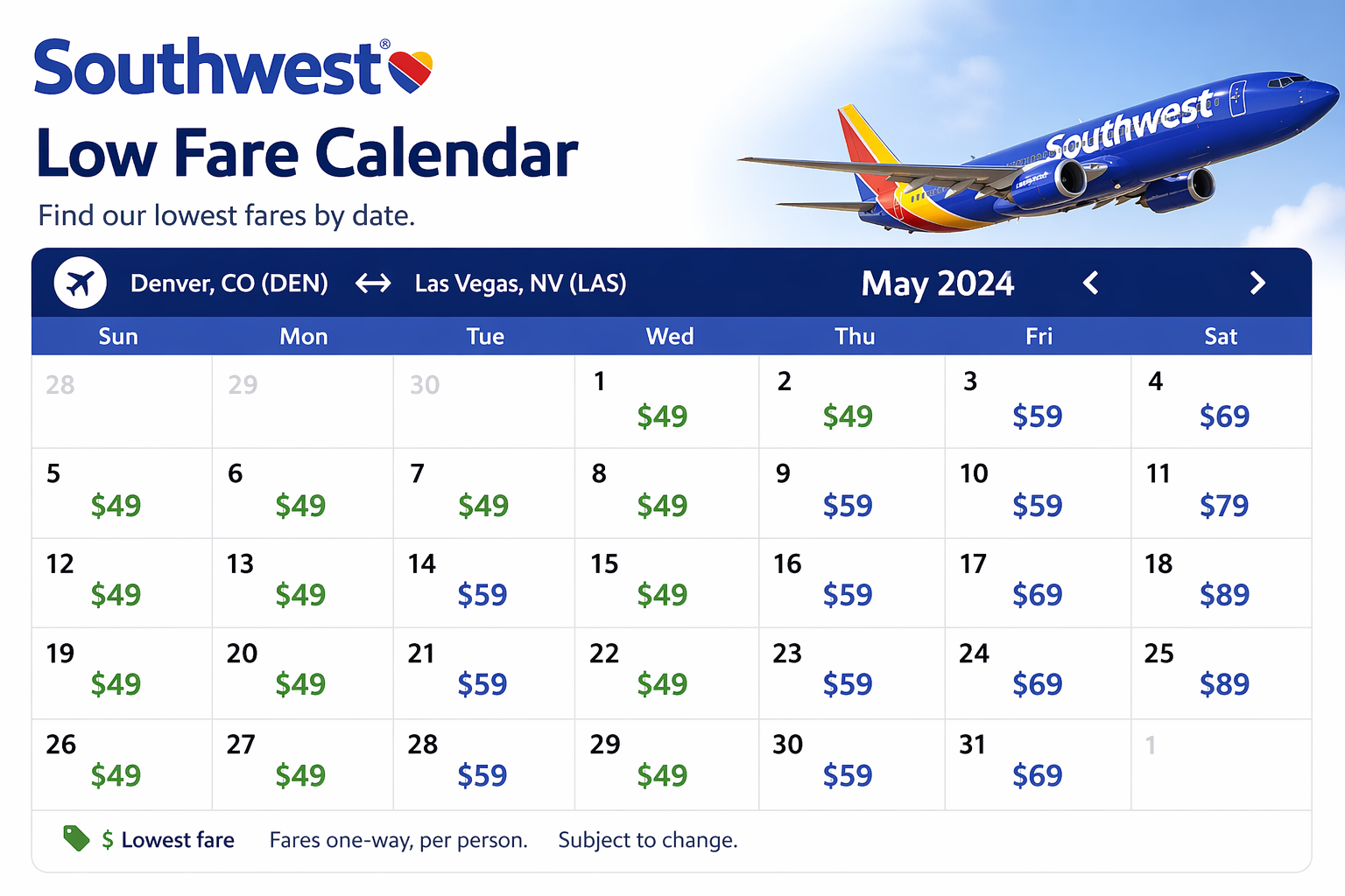 Southwest Low Fare Calendar +1–833–641–1988