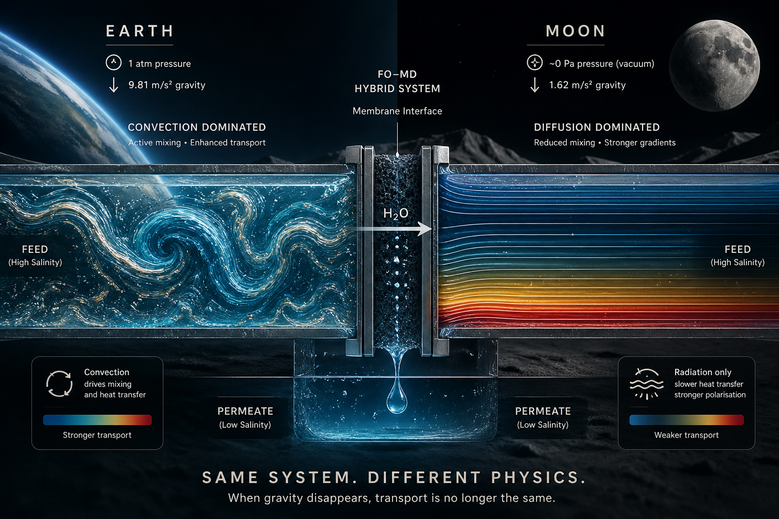 Simulating FO–MD water purification on the Moon: What Actually Changes