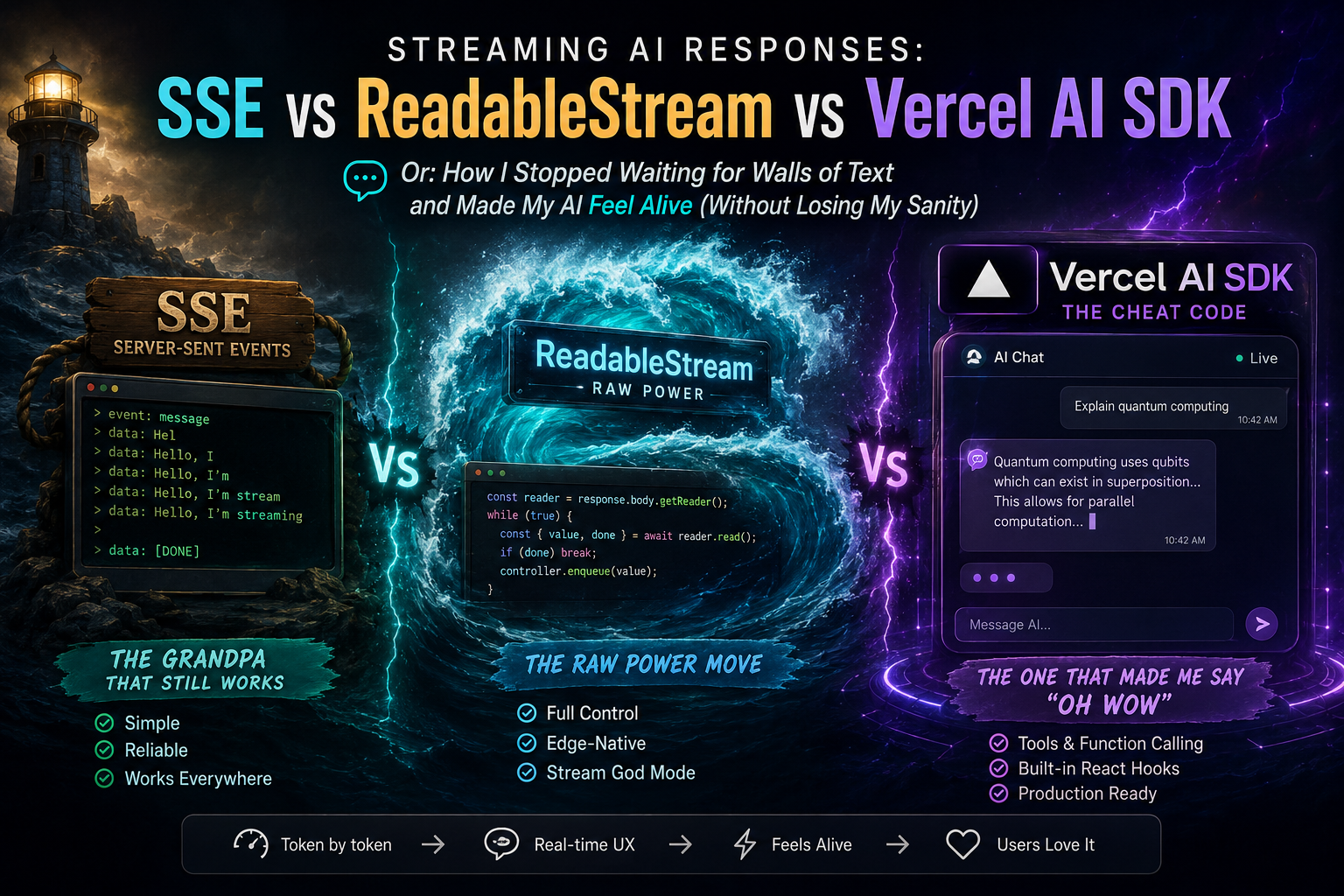Streaming AI Responses: SSE vs ReadableStream vs Vercel AI SDK