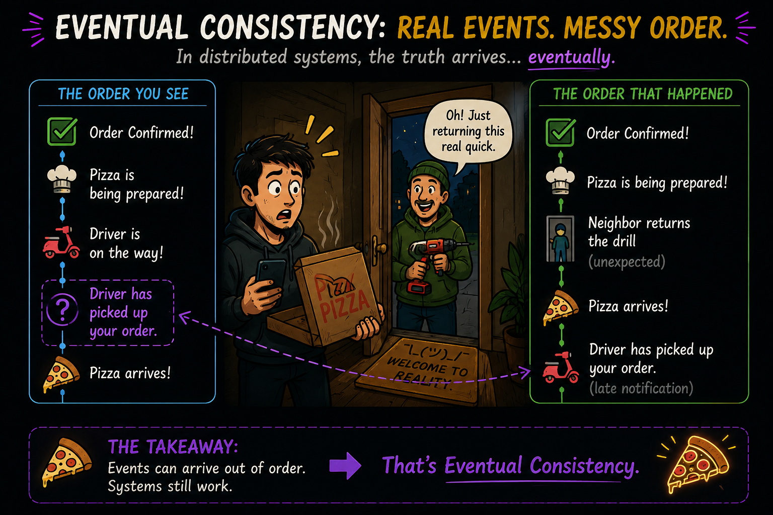 Eventual Consistency Explained With Pizza, Traffic Jams, and One Very Confused Postman