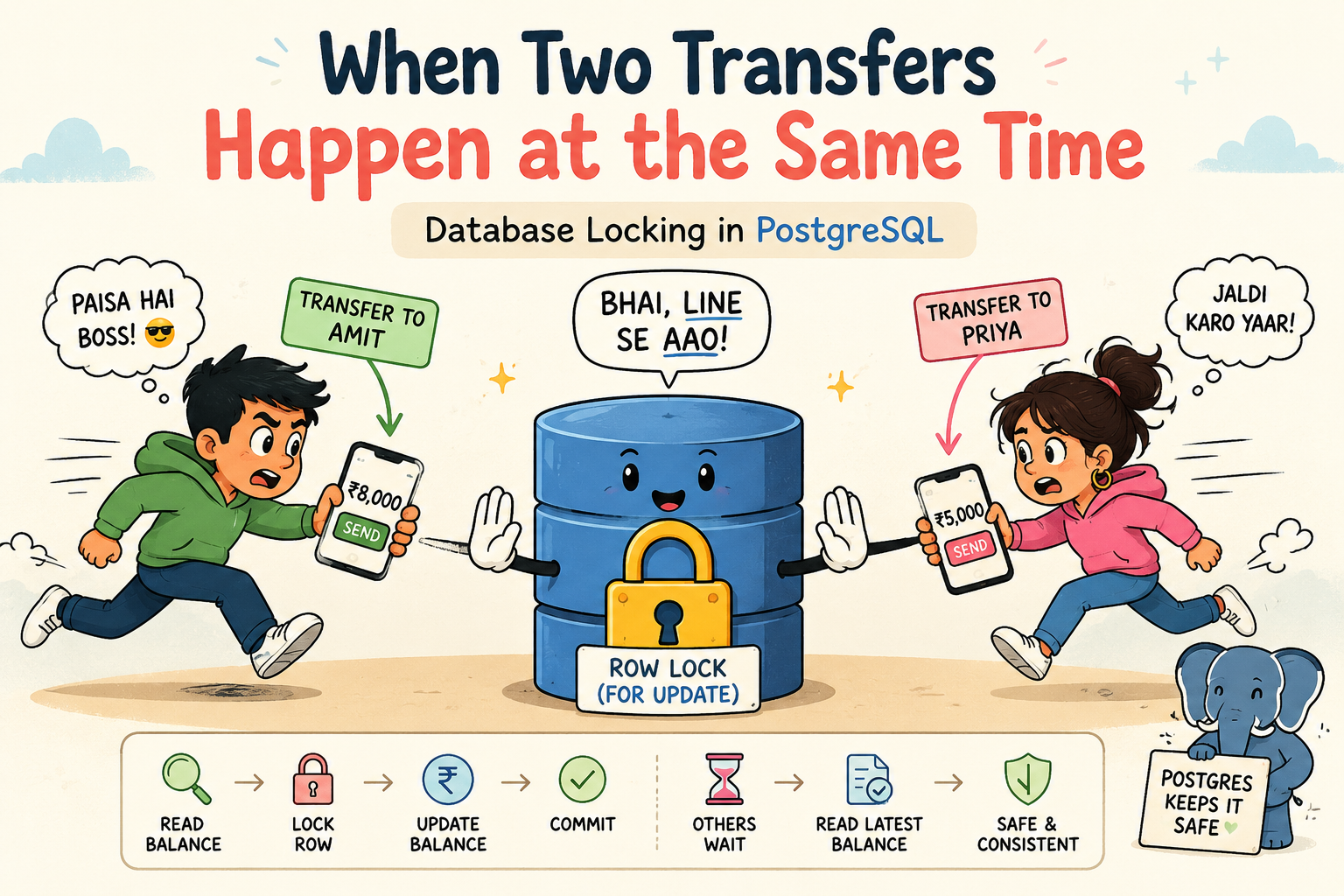 Database Locking in PostgreSQL : When Two Transfers Happen at the Same Time