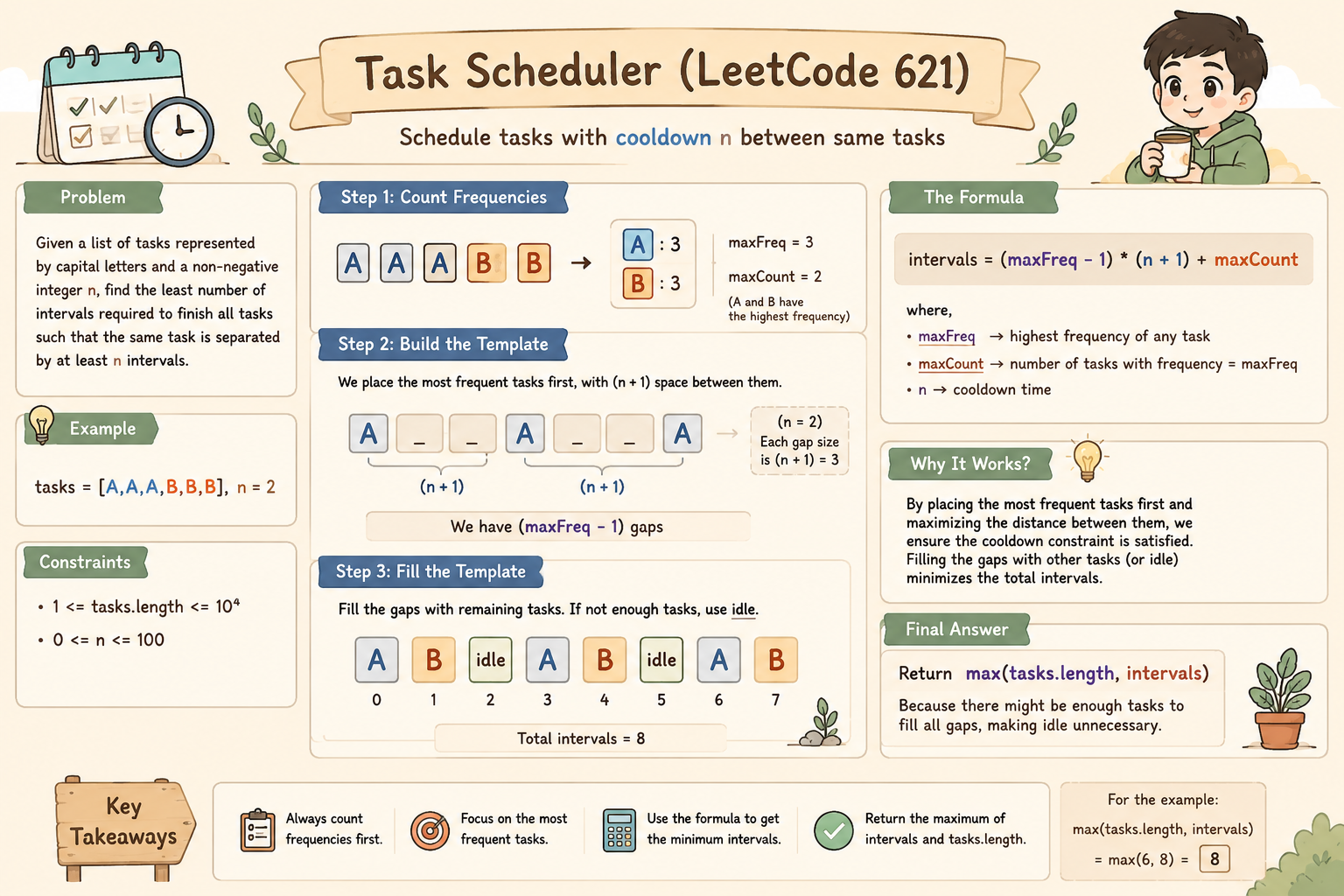 LeetCode 621 — Task Scheduler (Greedy)