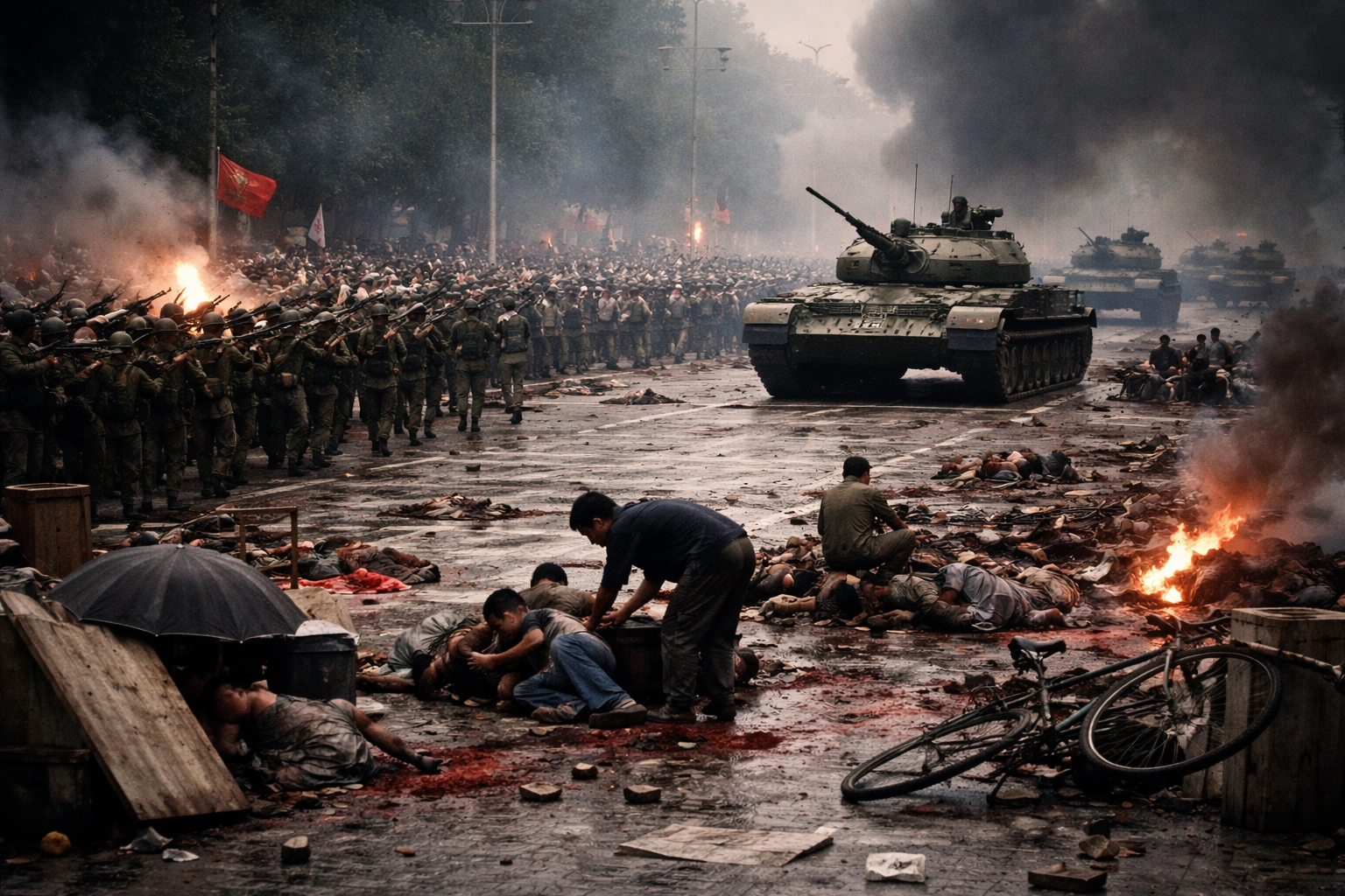 Dictatorships have a history of committing mass murders of protesters—such as in Iran, Russia, and…