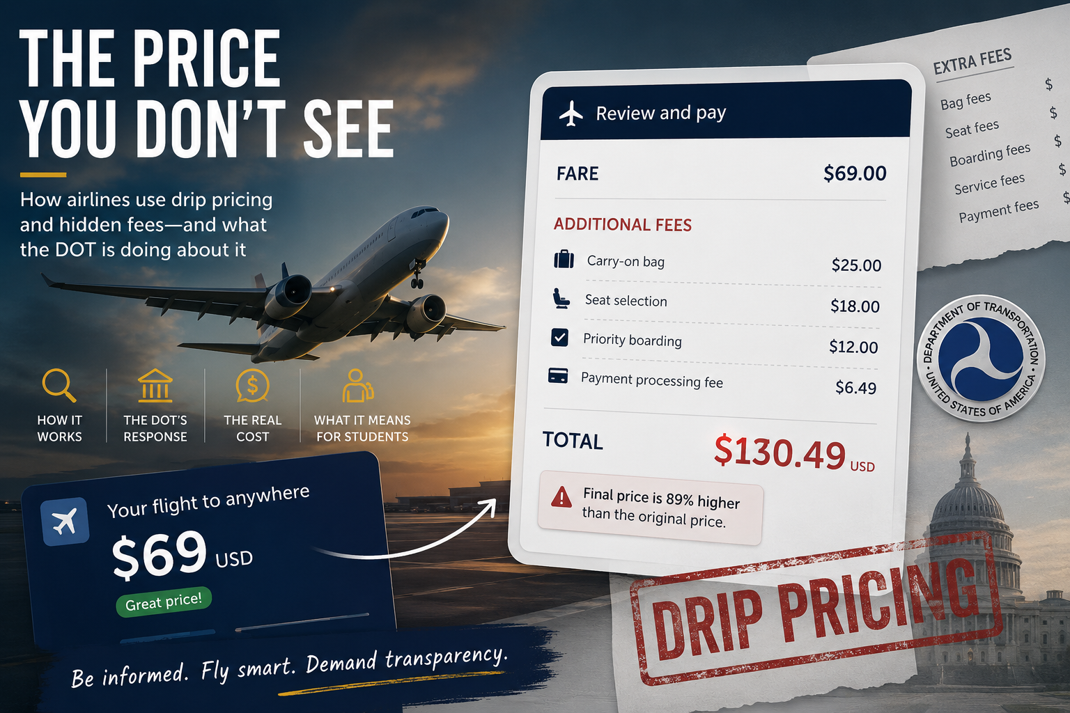 Why your 69 USD Flight Became 130 USD: Drip Pricing Explained