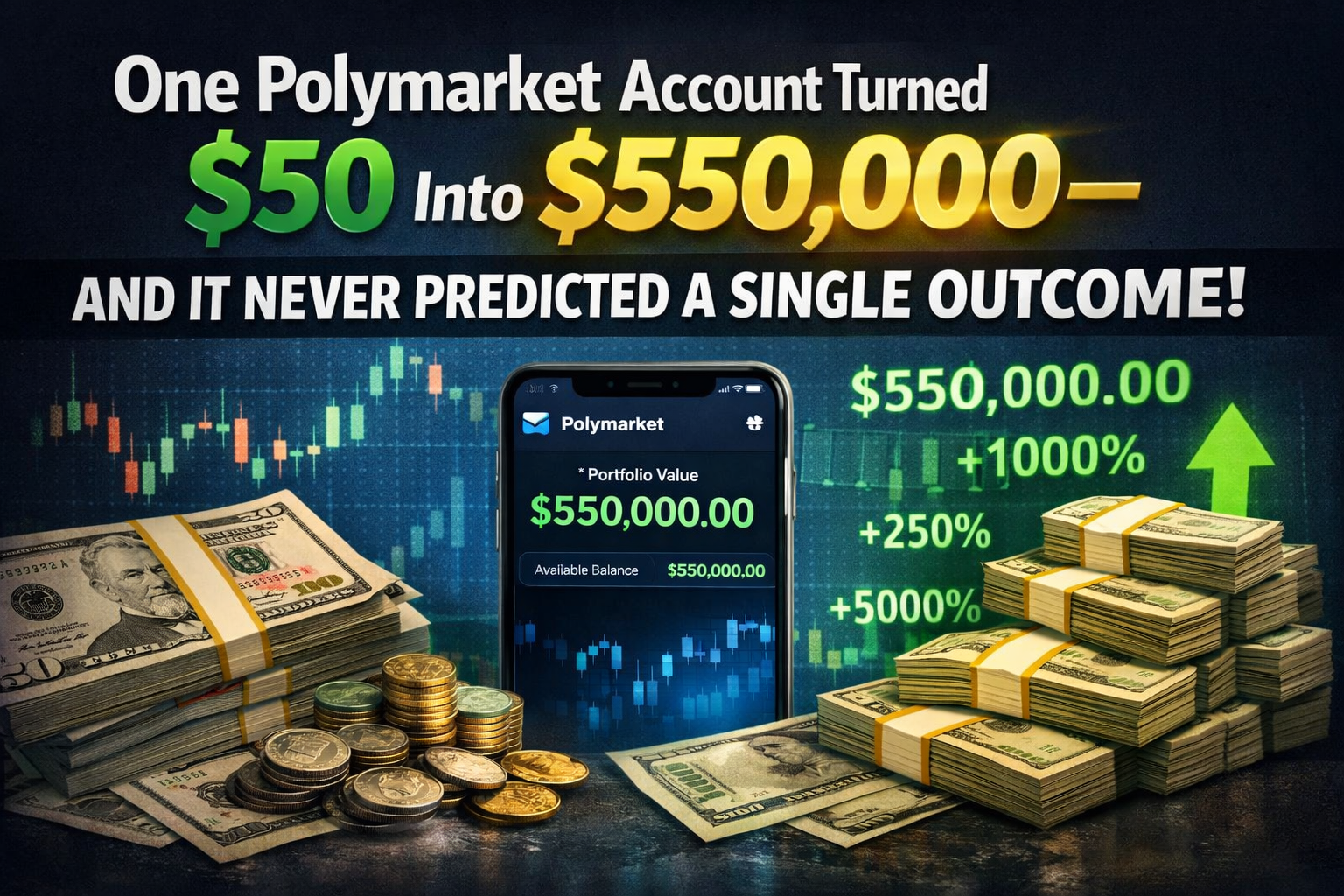 One Polymarket Account Turned $50 Into $550,000 — And It Never Predicted a Single Outcome