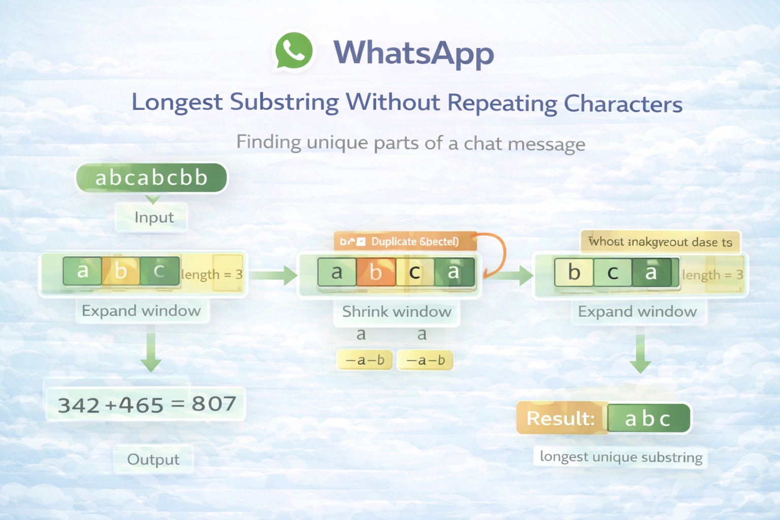 Longest Substring Without Repeating Characters Explained Using Chat Messages