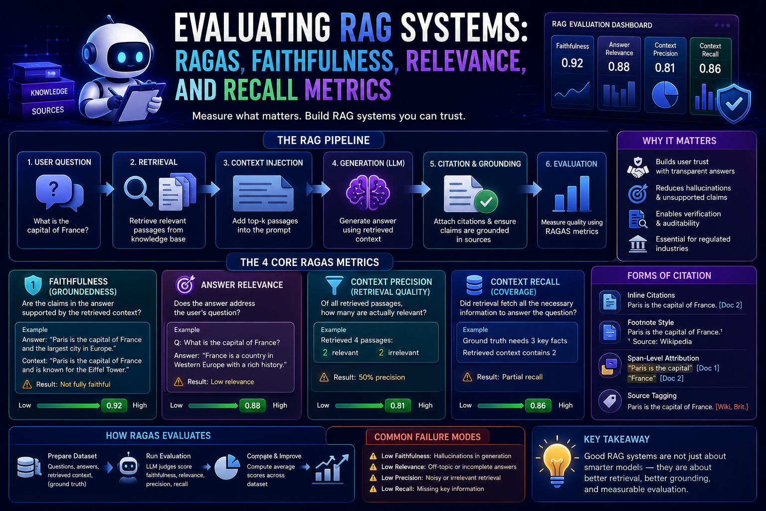 Evaluating RAG Systems — RAGAS, Faithfulness, Relevance, and Recall Metrics