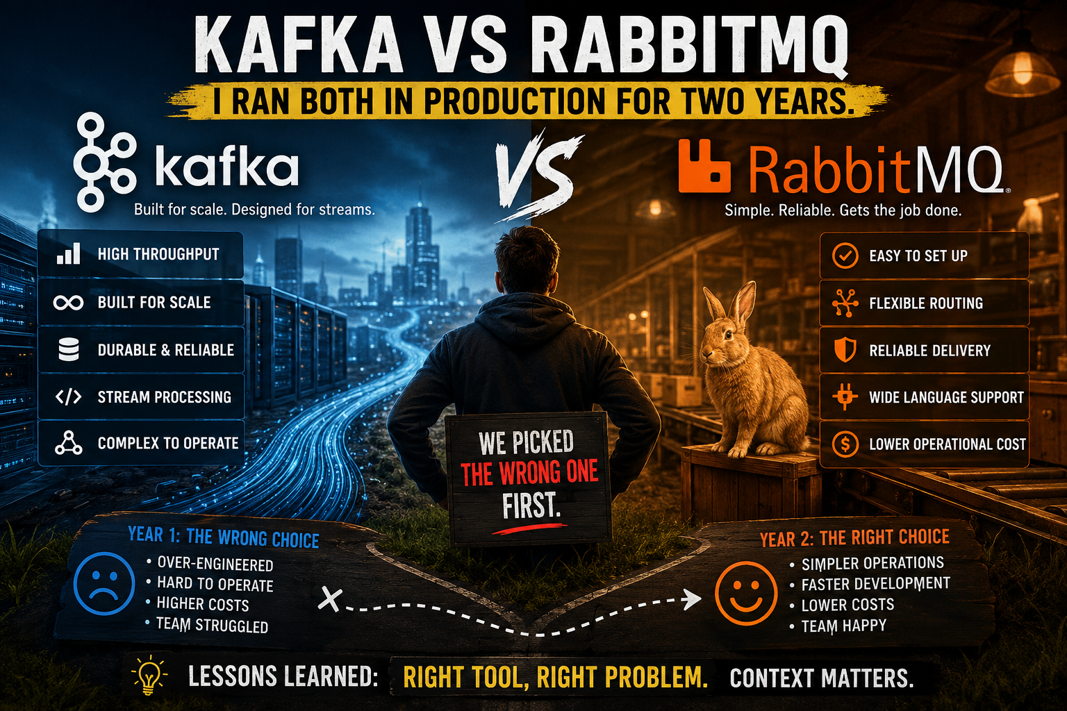 Kafka vs RabbitMQ: I Ran Both in Production for Two Years. We Picked the Wrong One First.
