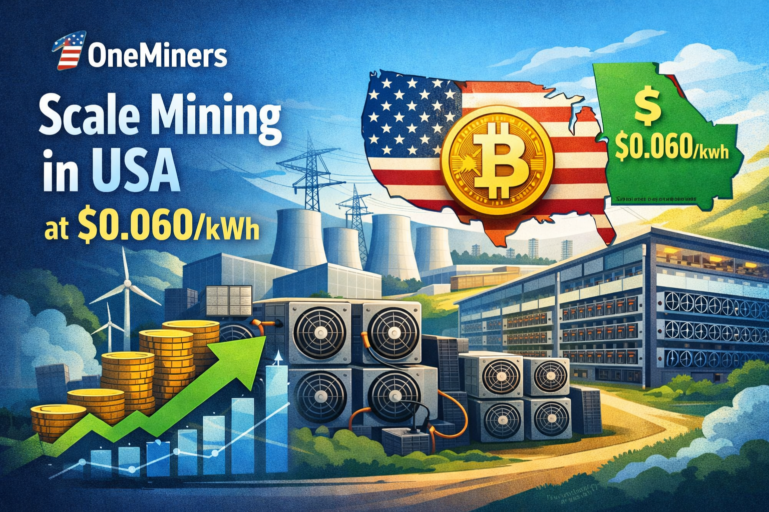 OneMiners Scale Mining in USA at $0.060/kWh