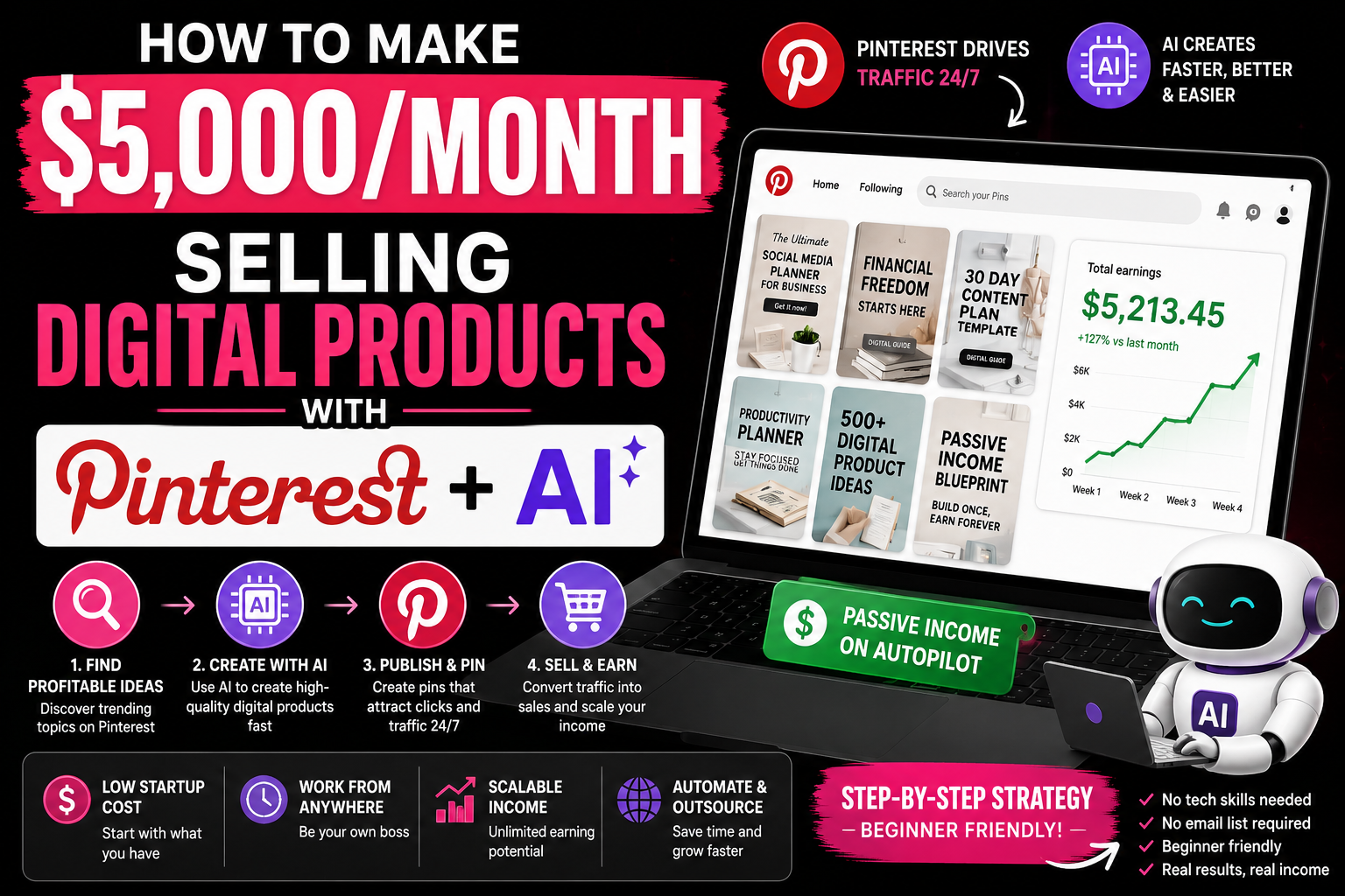 How To Make $5,000/Month Selling Digital Products With Pinterest + AI