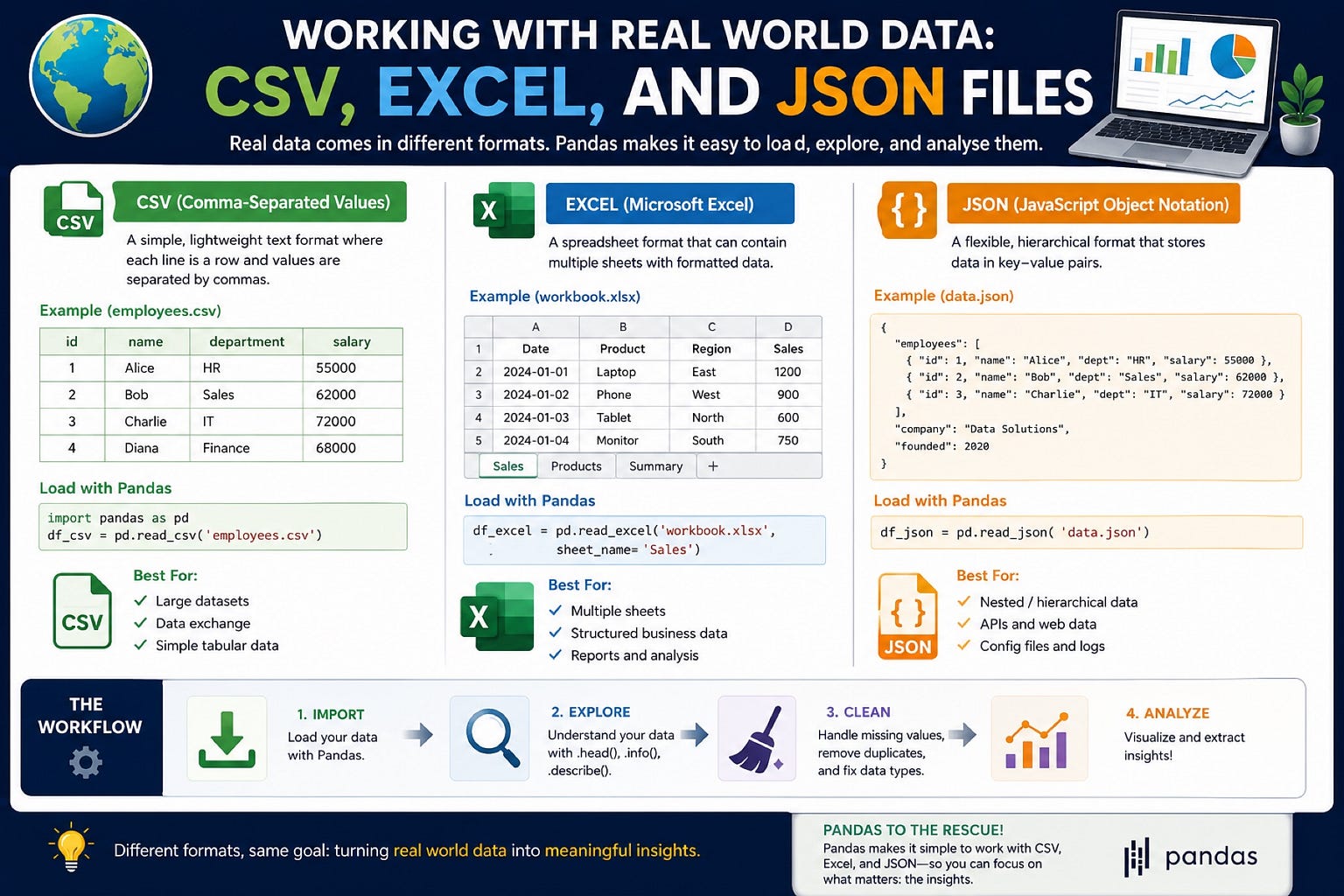 Working With Real World Data: CSV, Excel, and JSON Files