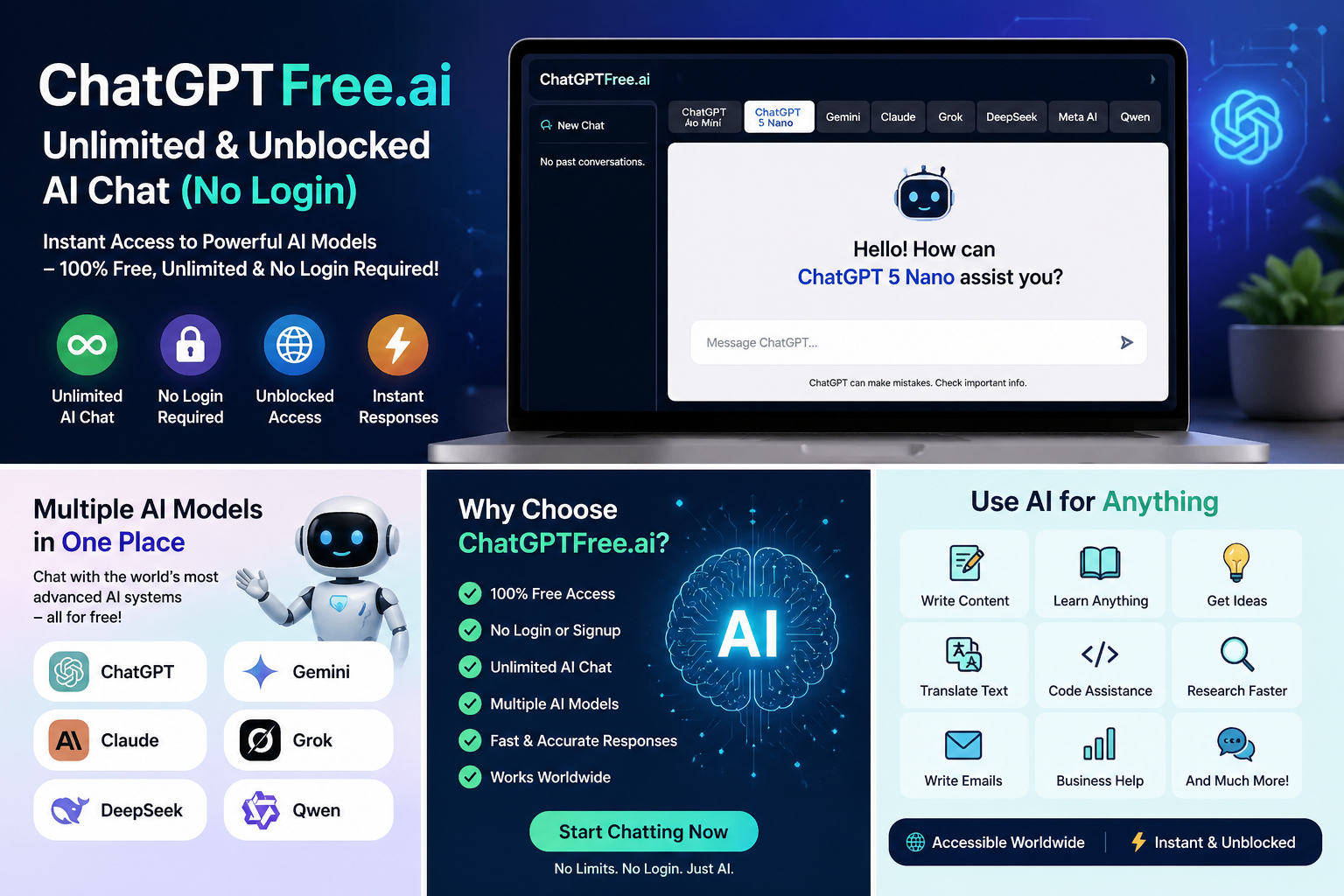 ChatGPTFree.ai — Unlimited & Unblocked AI Chat (No Login Required)
