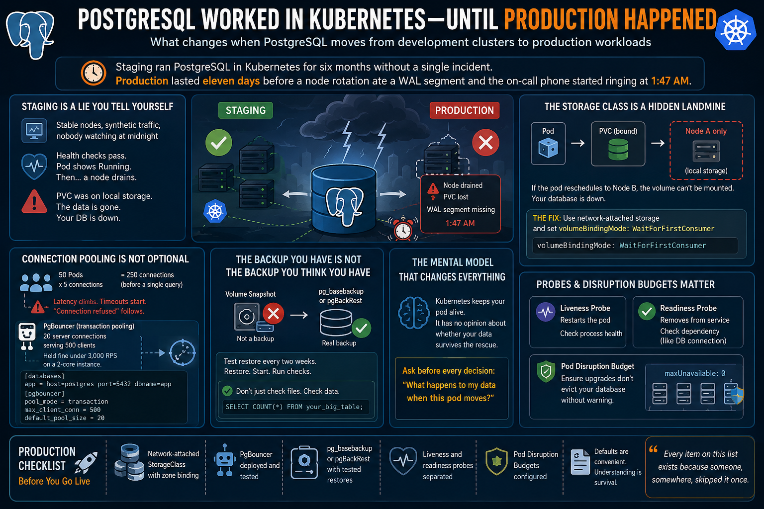 PostgreSQL Worked in Kubernetes — Until Production Happened