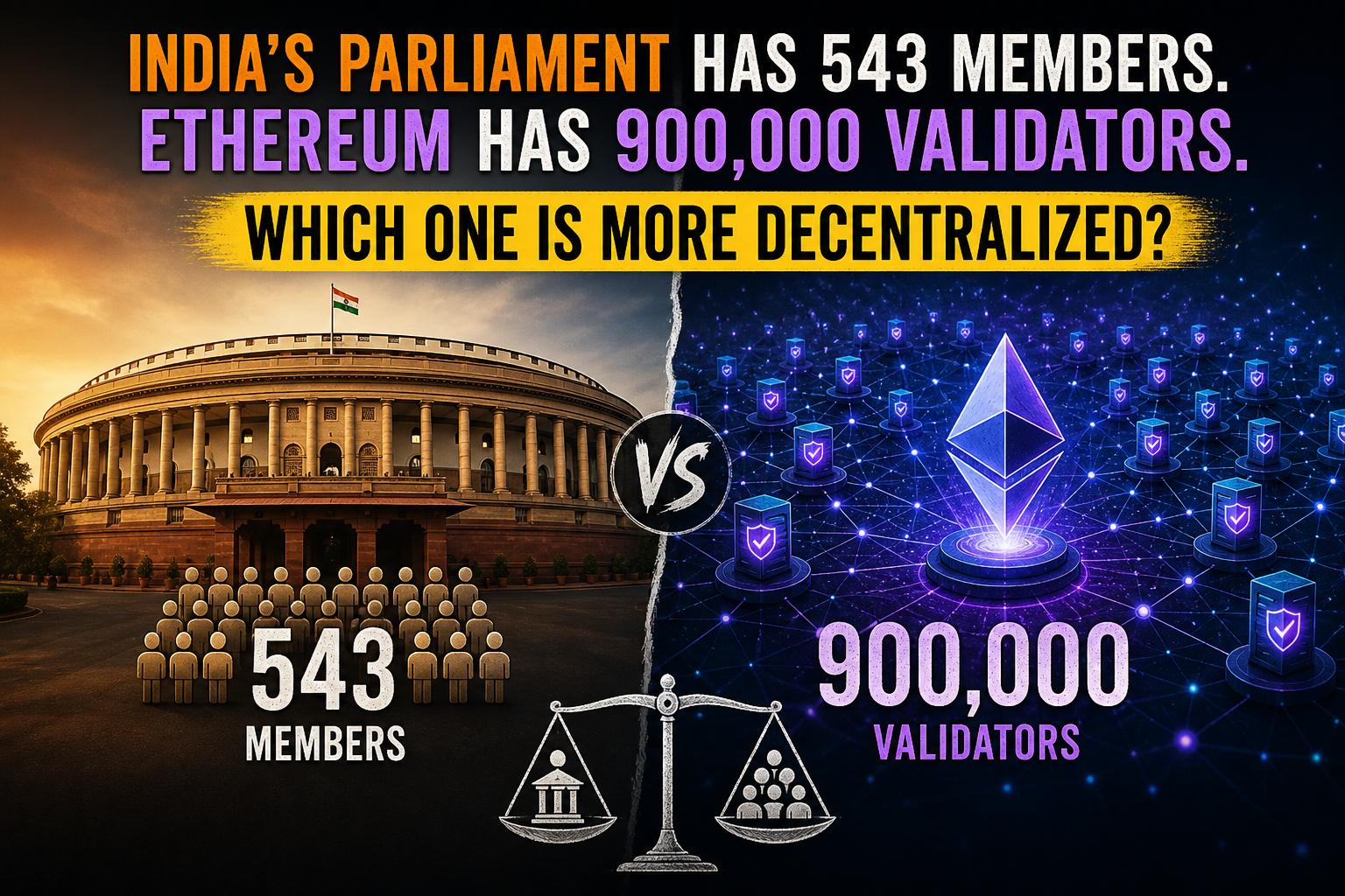 India's Parliament Has 543 Members.Ethereum Has 900,000 Validators. Which One Is More Decentralized?