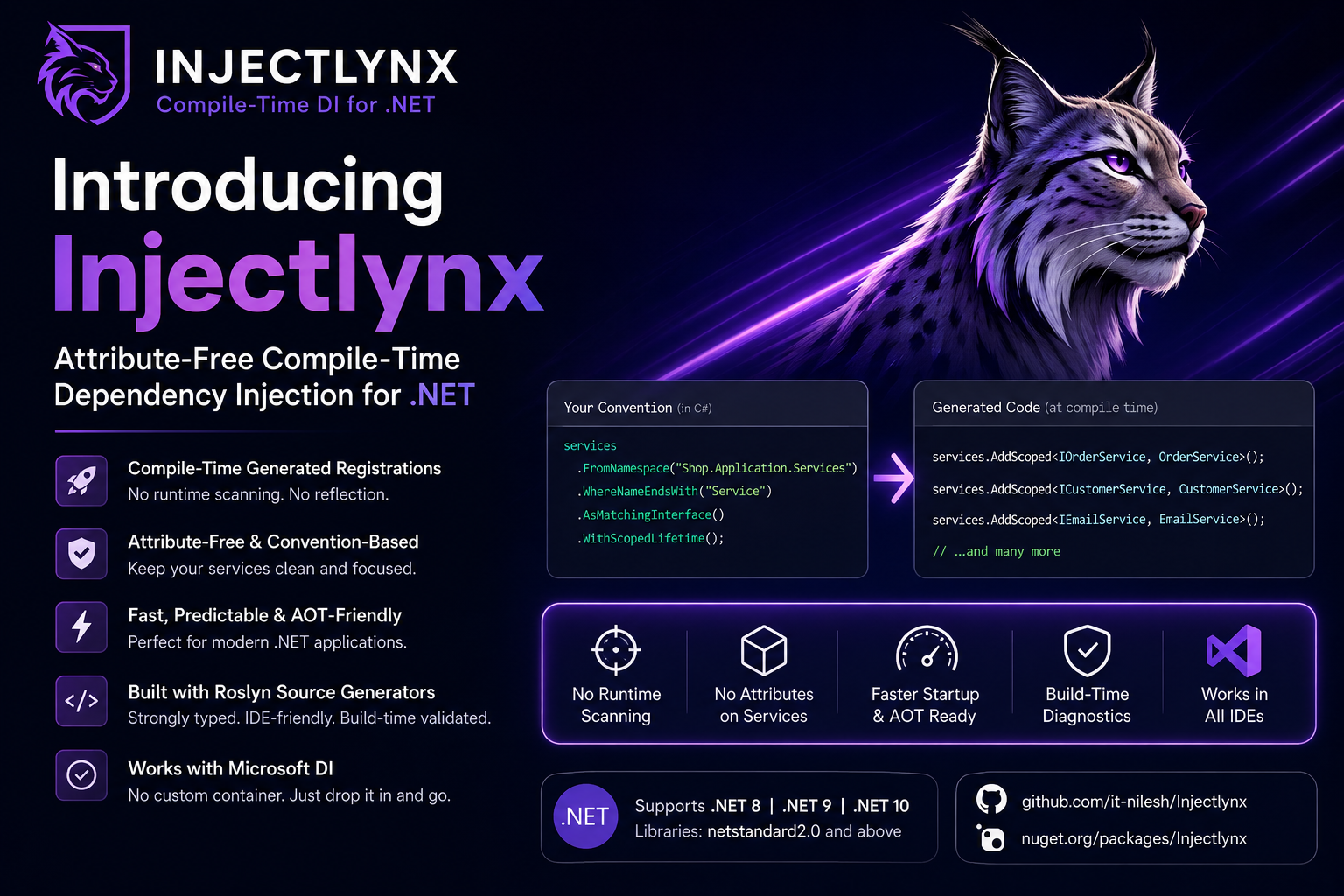 Introducing Injectlynx: Attribute-Free Compile-Time Dependency Injection for .NET