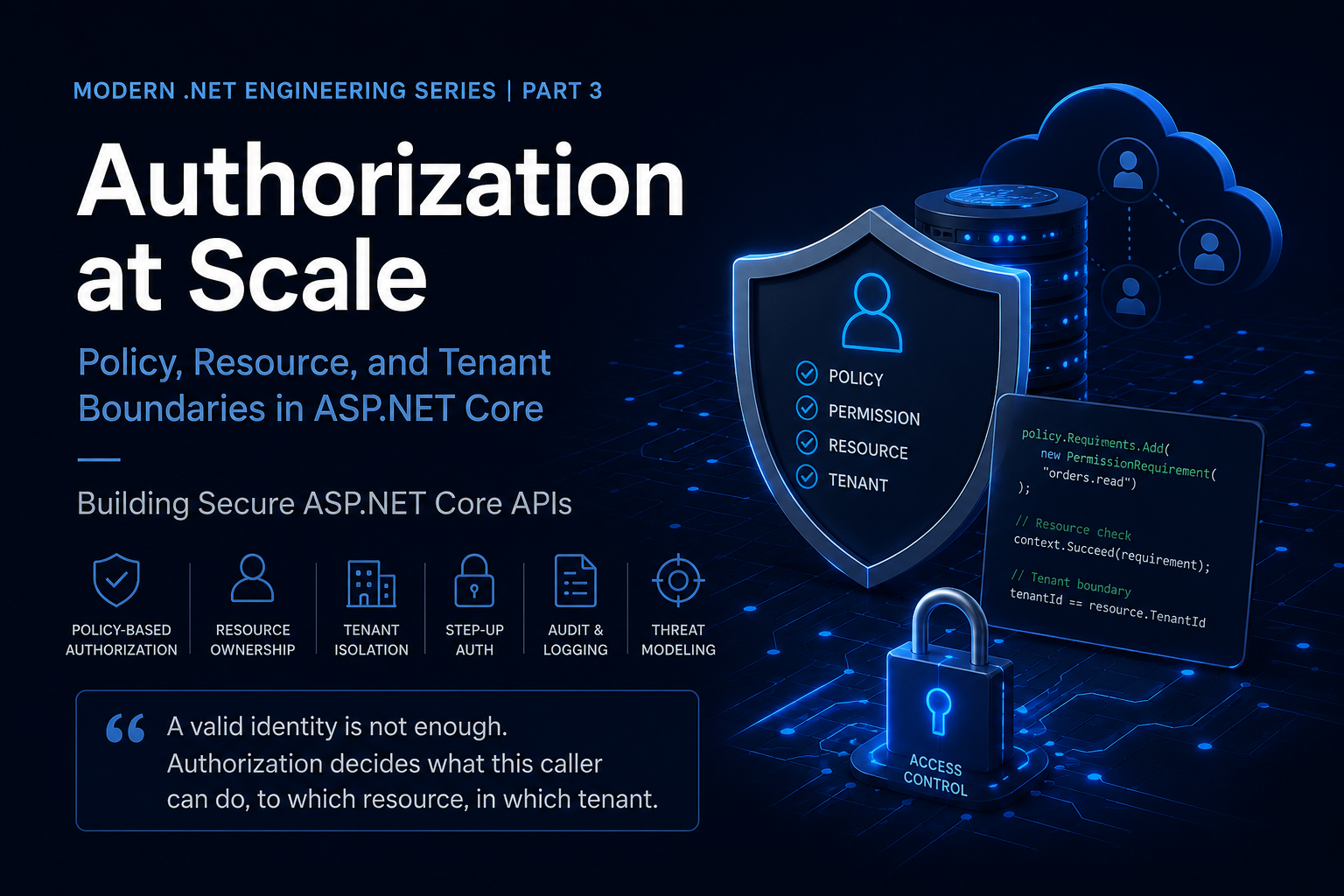 Authorization at Scale:
 Policy, Resource, and Tenant Boundaries in ASP.NET Core (.NET 9 Guide P3)