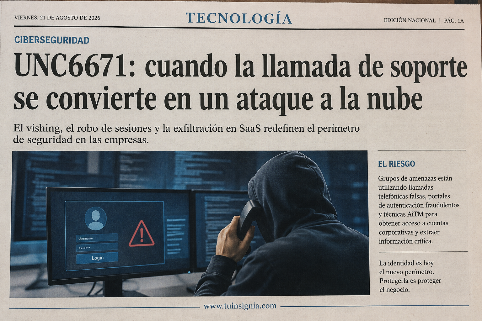 Cuando la llamada de soporte es el ataque: UNC6671 y la extorsión financiera en la nube