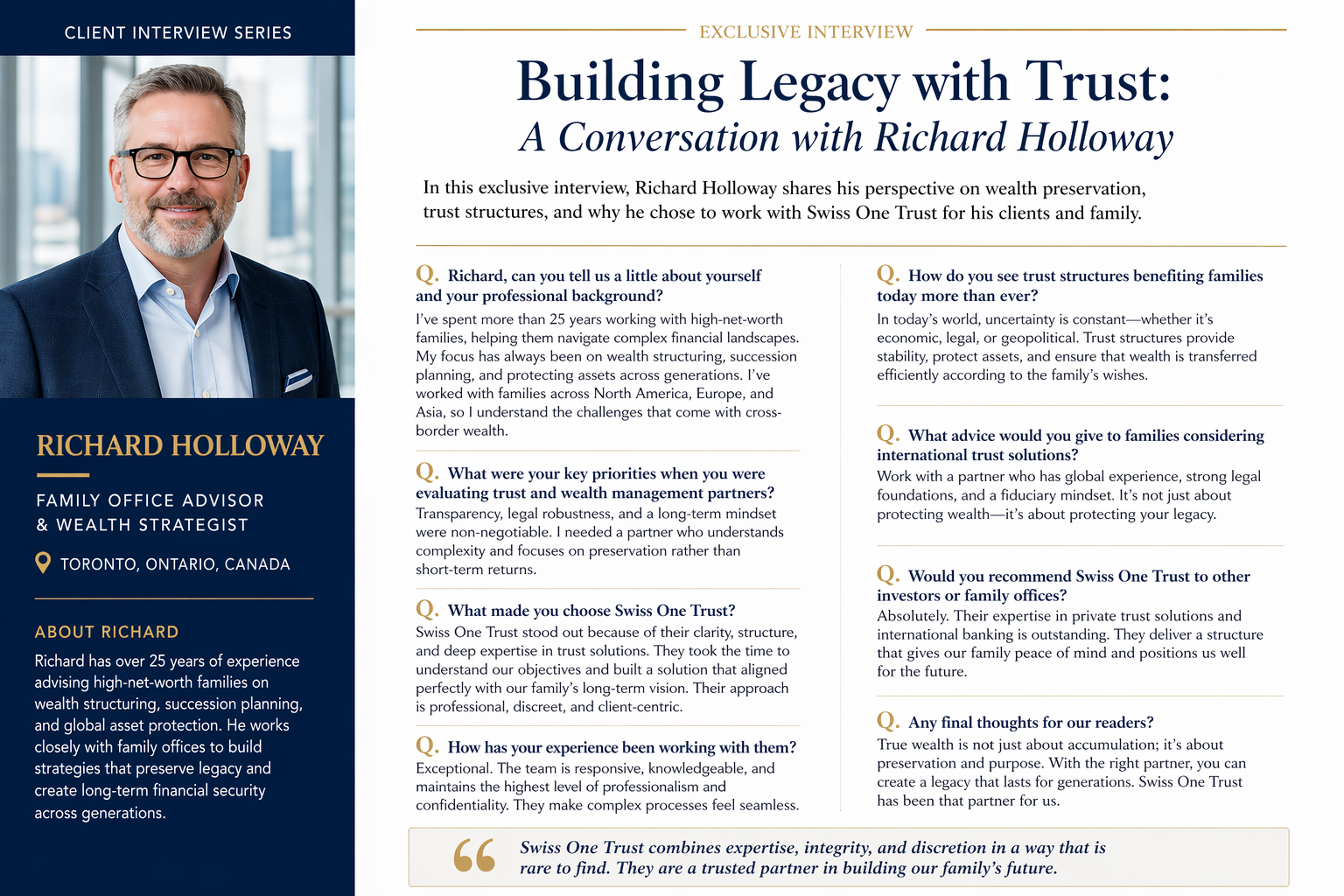 Building Legacy with Trust: A Conversation on Wealth Preservation and Swiss One Trust