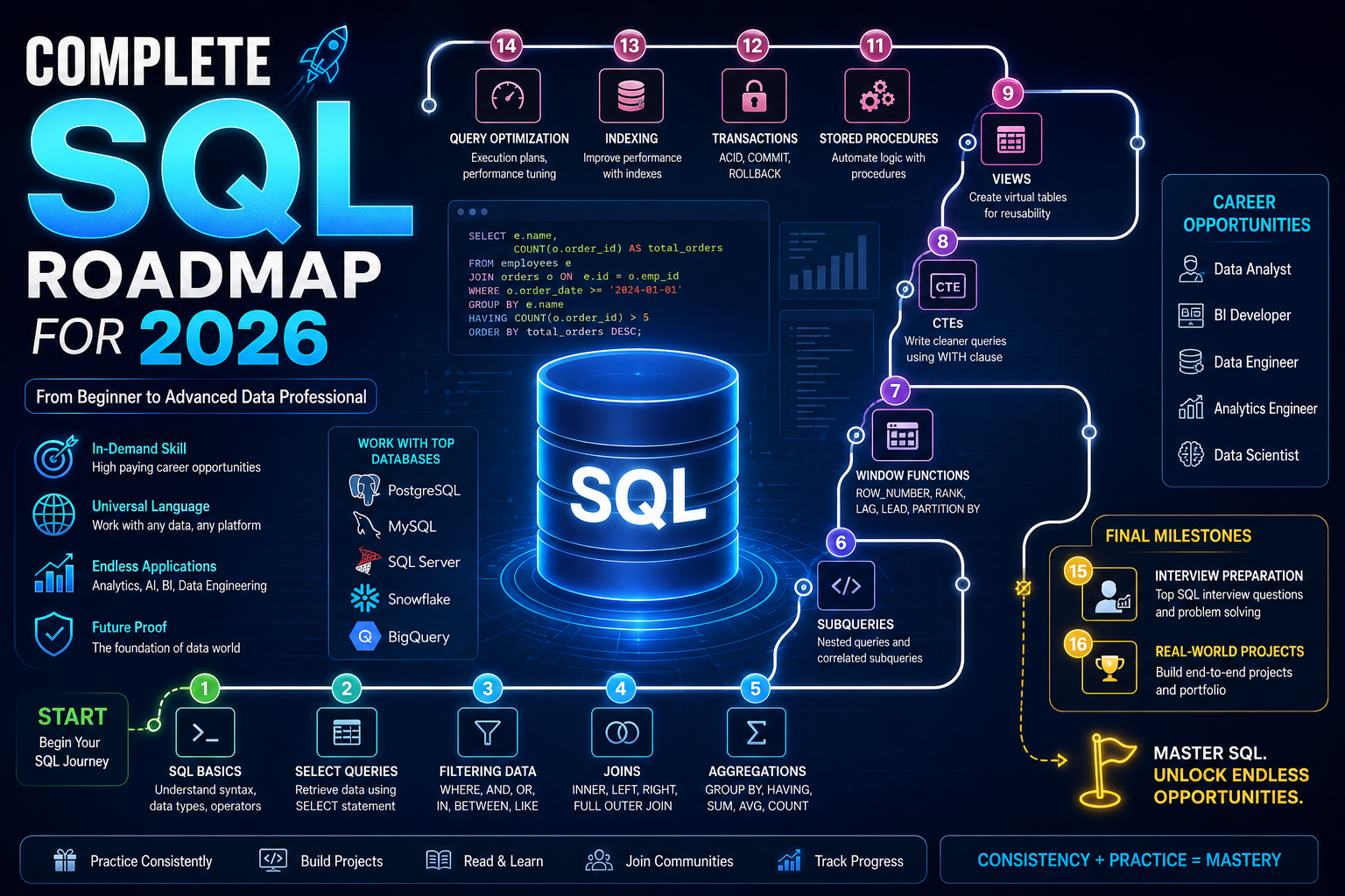 The Complete SQL Roadmap for 2026: From First Query to Job-Ready