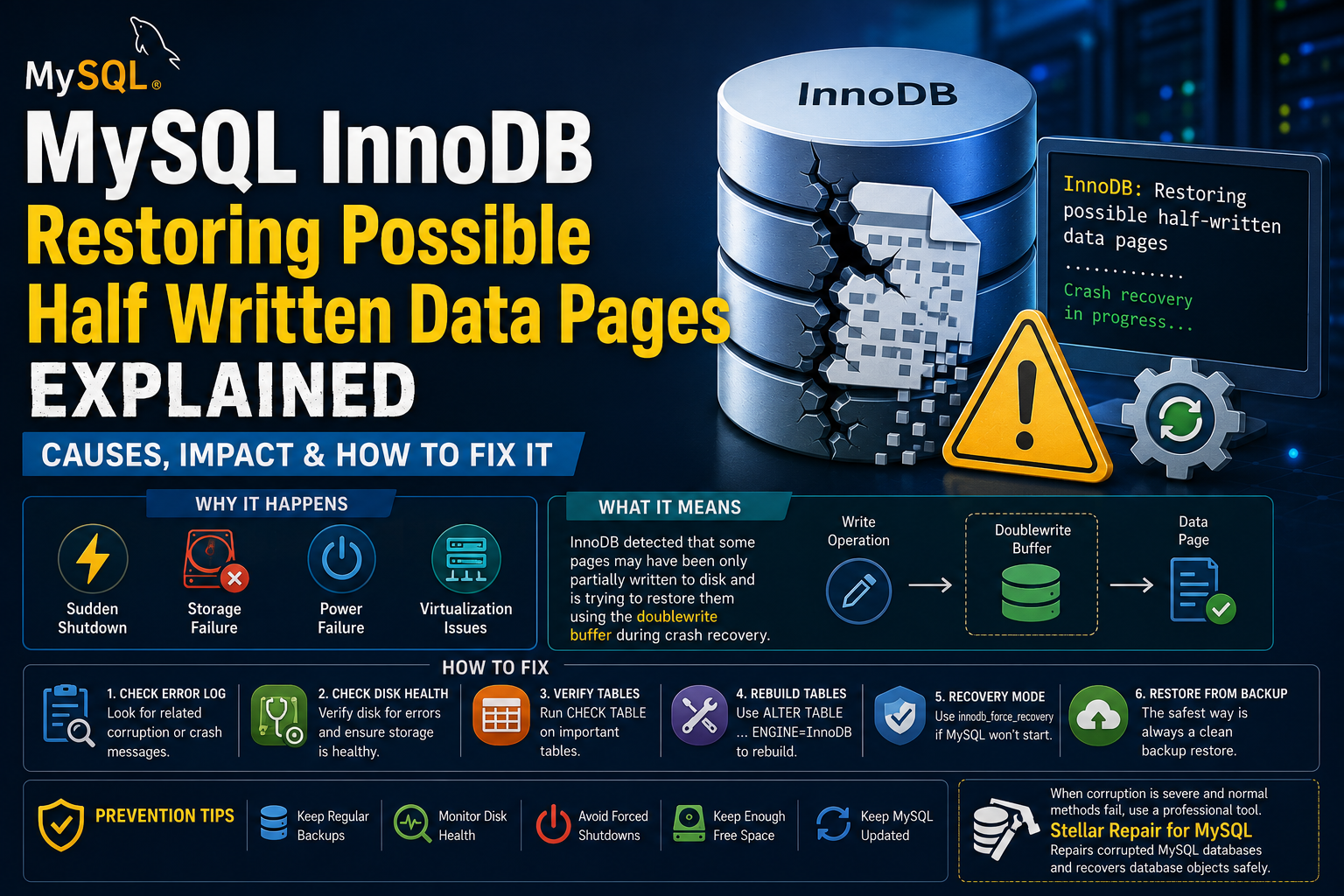 MySQL InnoDB Restoring Possible Half Written Data Pages Explained