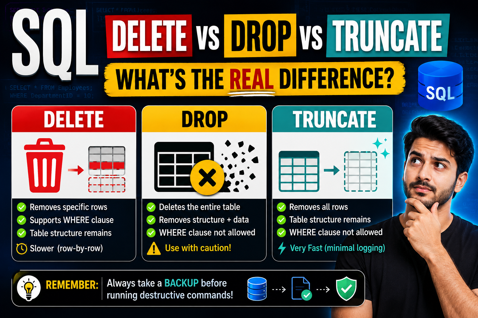 SQL DELETE vs DROP vs TRUNCATE: What’s the Real Difference?