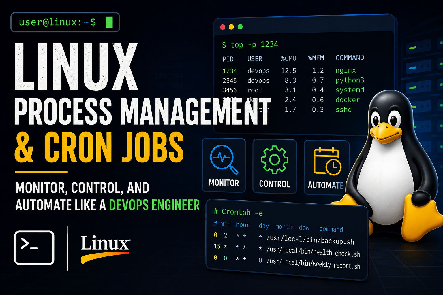 Linux Process Management & Cron Jobs — Monitor, Control, and Automate Like a DevOps Engineer