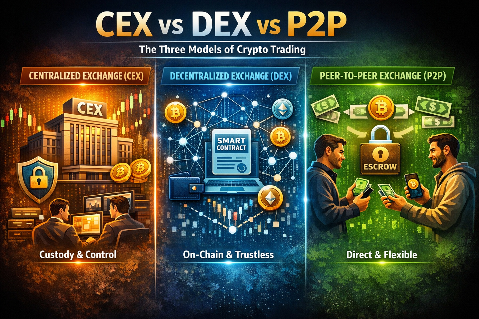 CEX vs DEX vs P2P: Understanding the Three Models That Power Crypto Trading