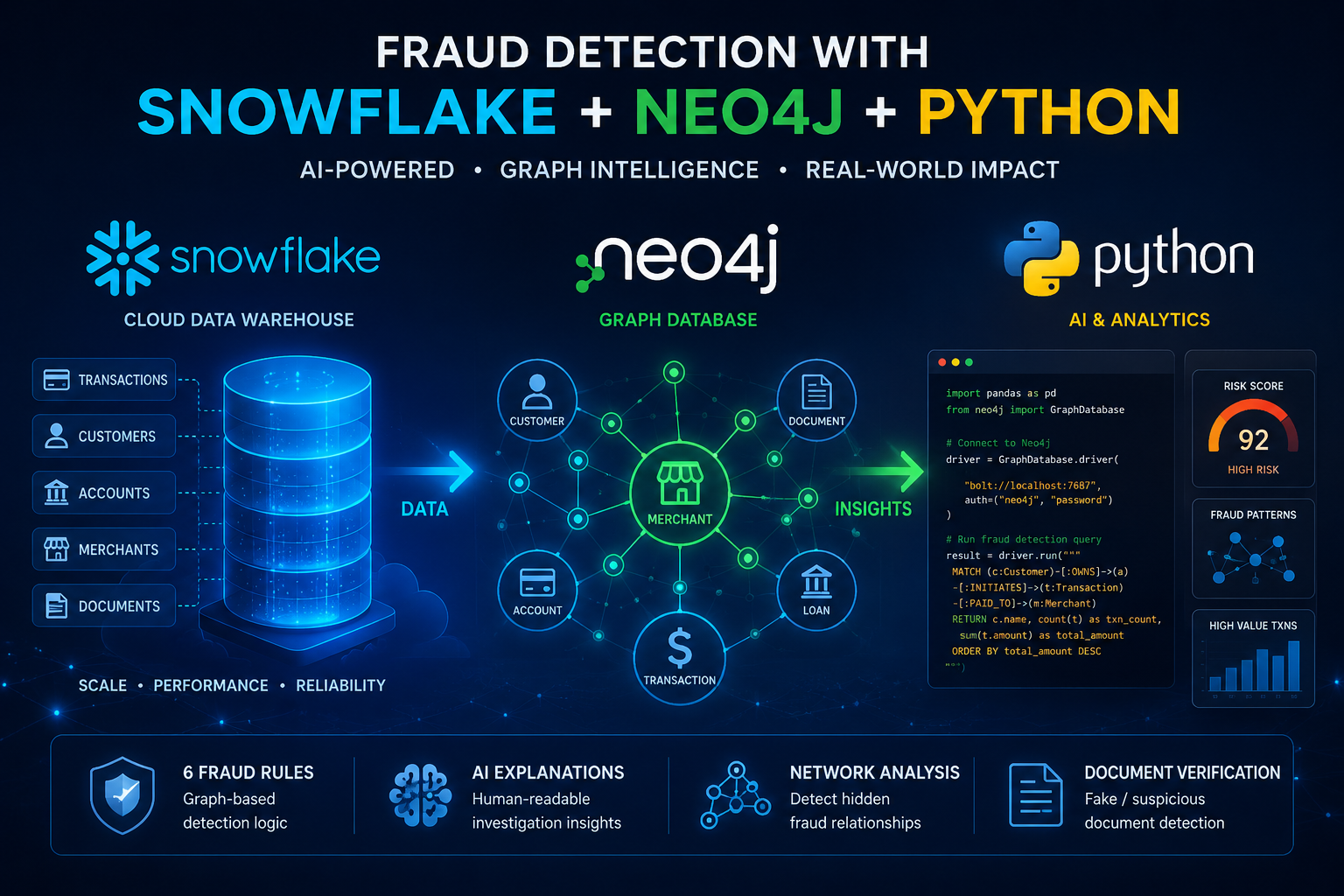 Fraud Is Connected: Building an AI Fraud Detection System Using Neo4j Knowledge Graphs, Snowflake…
