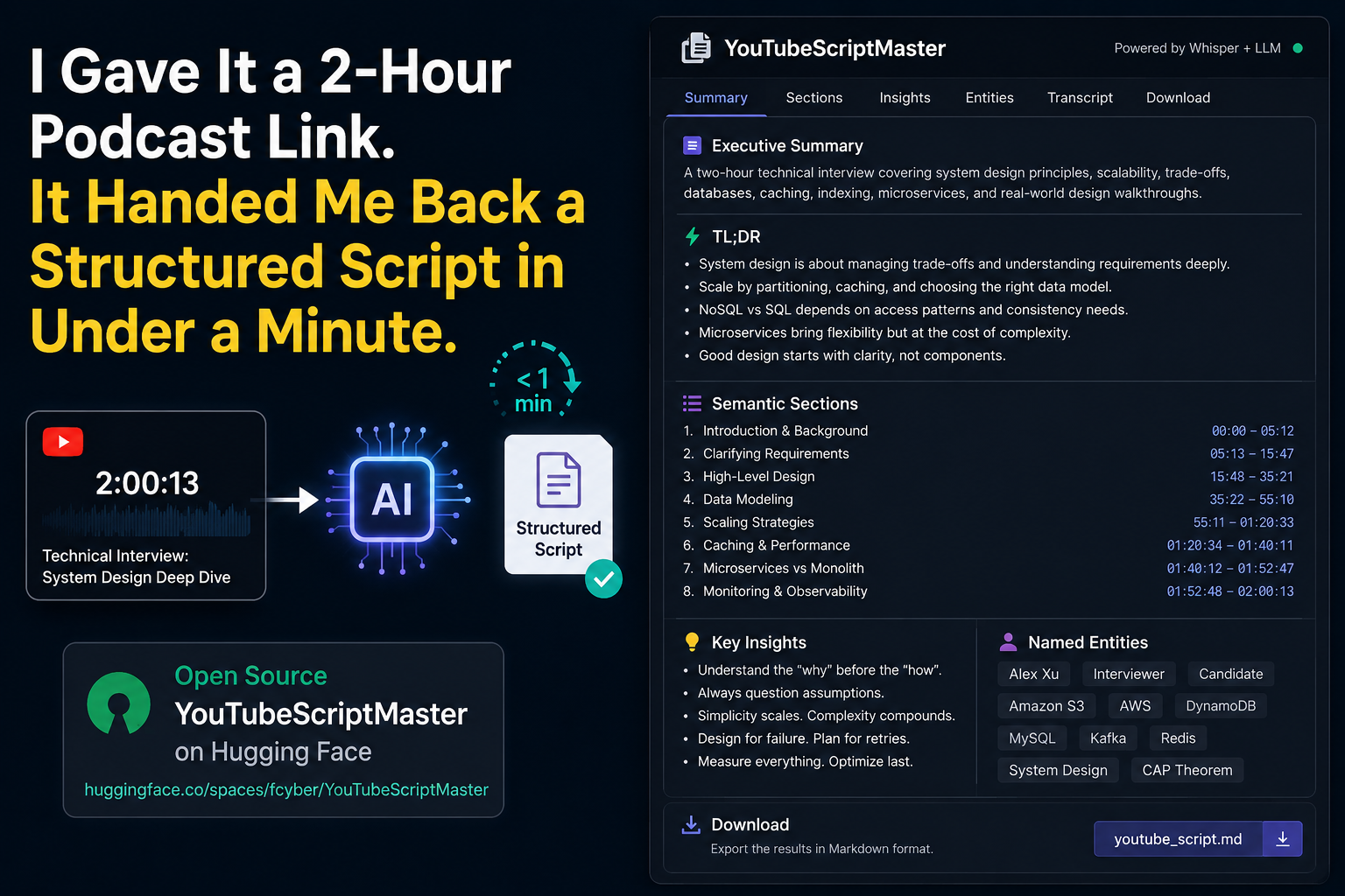 I Gave It a 2-Hour Podcast Link. It Handed Me Back a Structured Script in Under a Minute.
