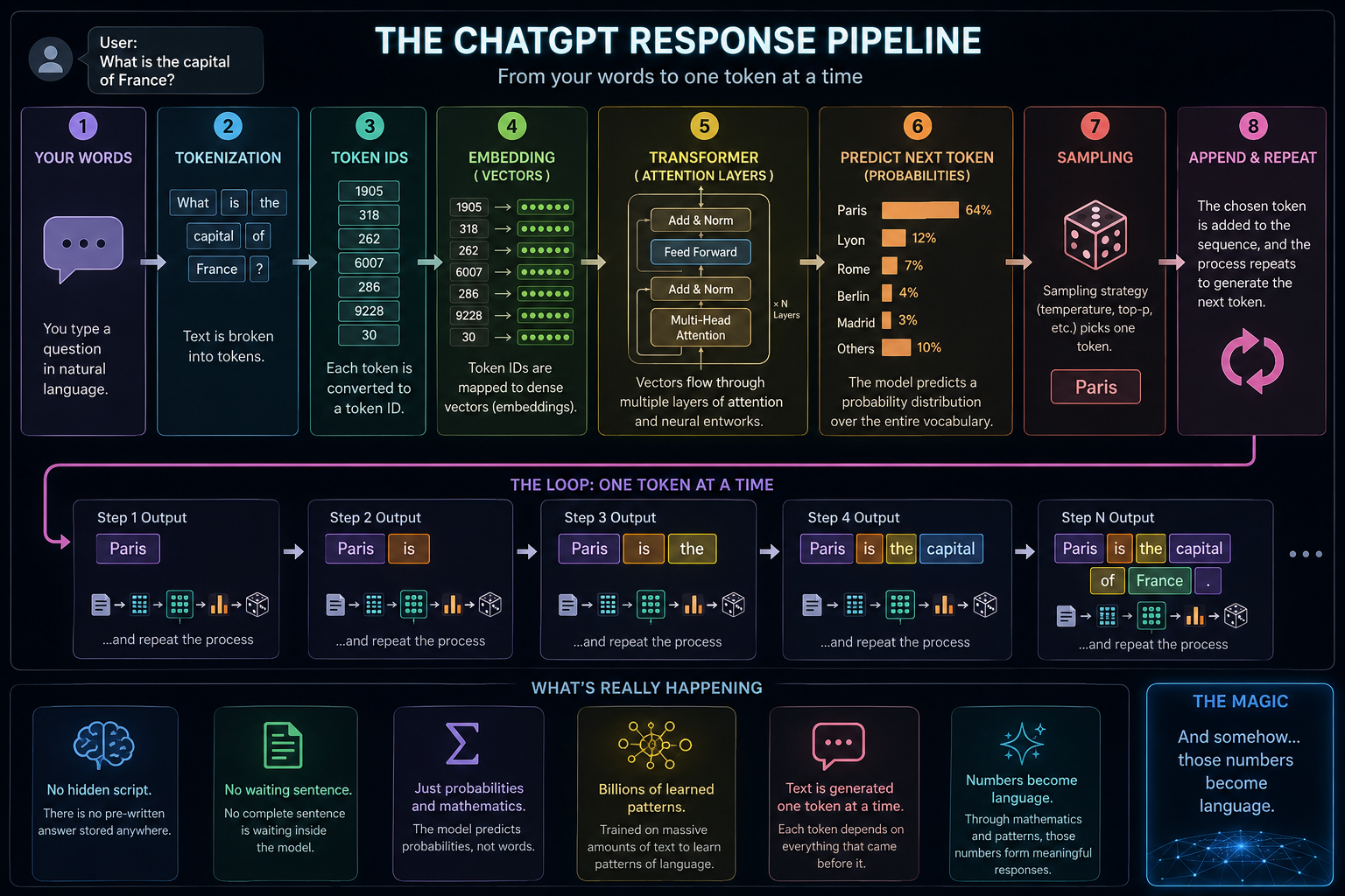 How ChatGPT Generates Text (Step-by-Step) | Tokens, Embeddings & Transformers Explained