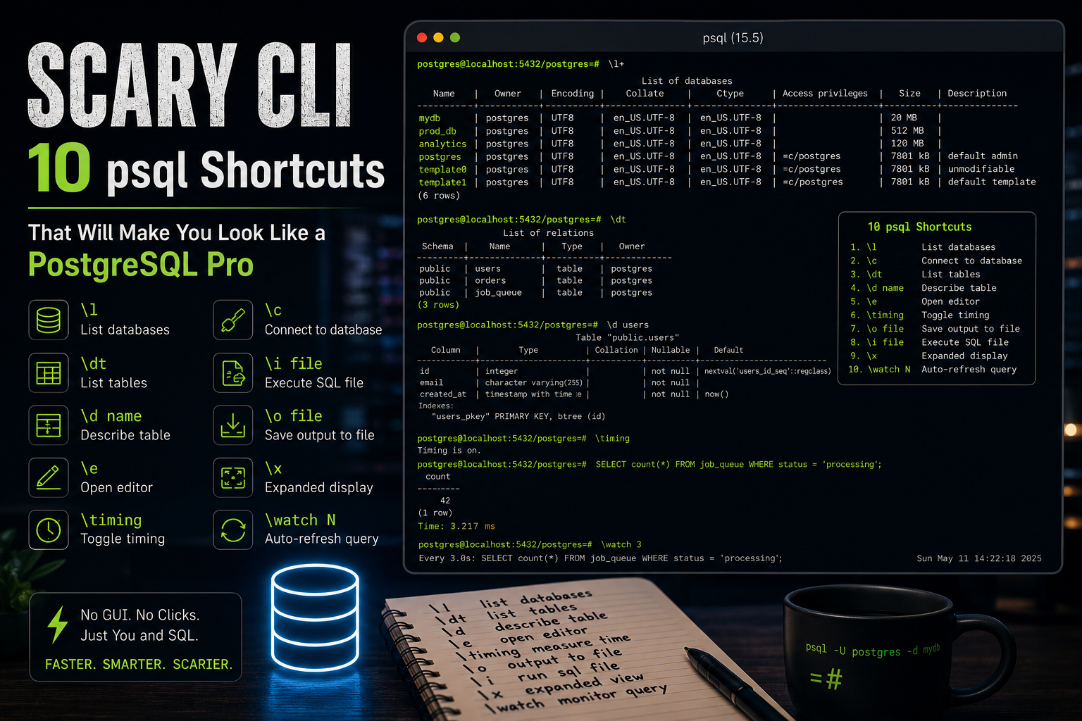 Scary CLI: 10 psql Command Line Shortcuts That Will Make You Look Like a Pro in PostgreSQL