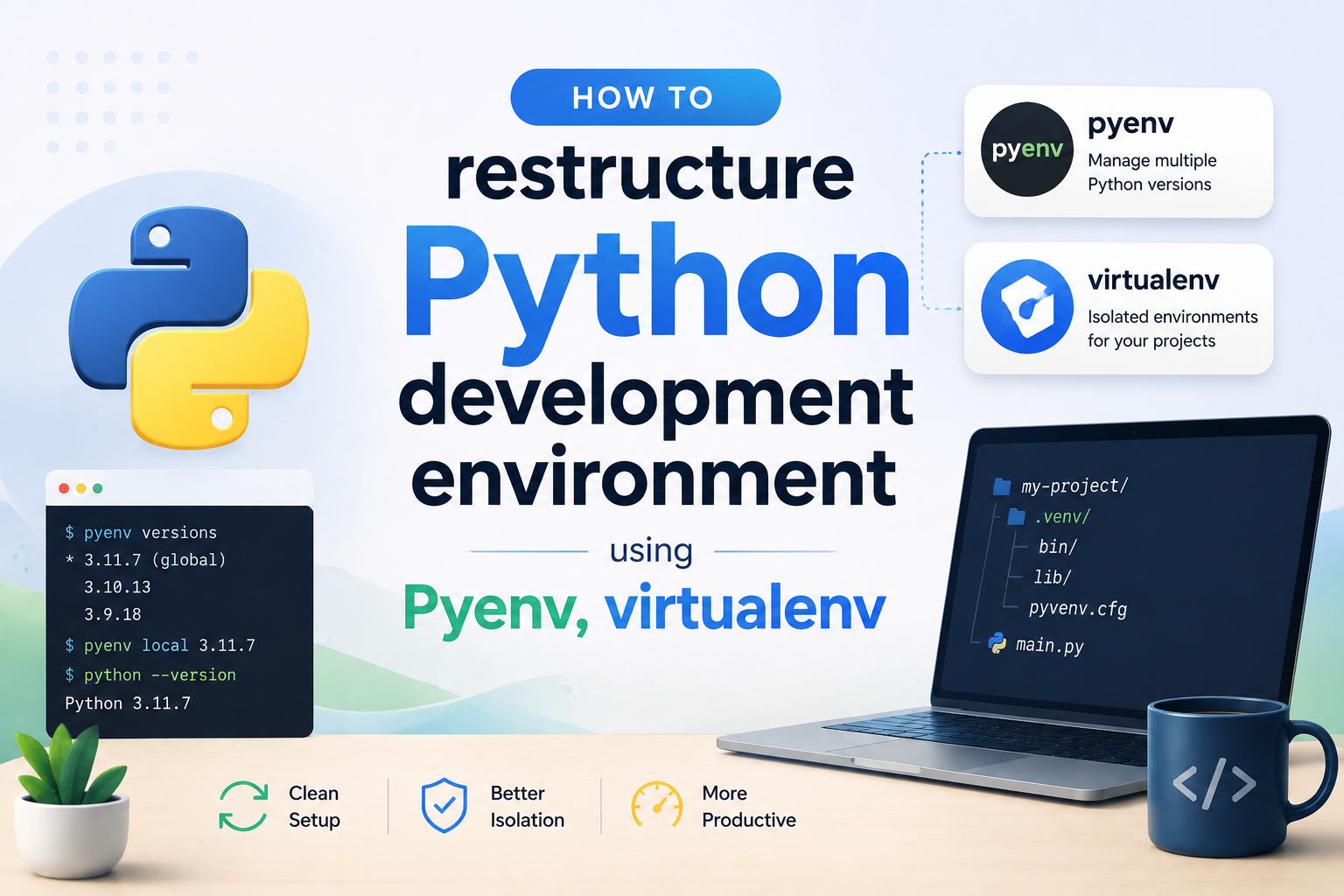 How to restructure Python development environment using pyenv and virtualenv