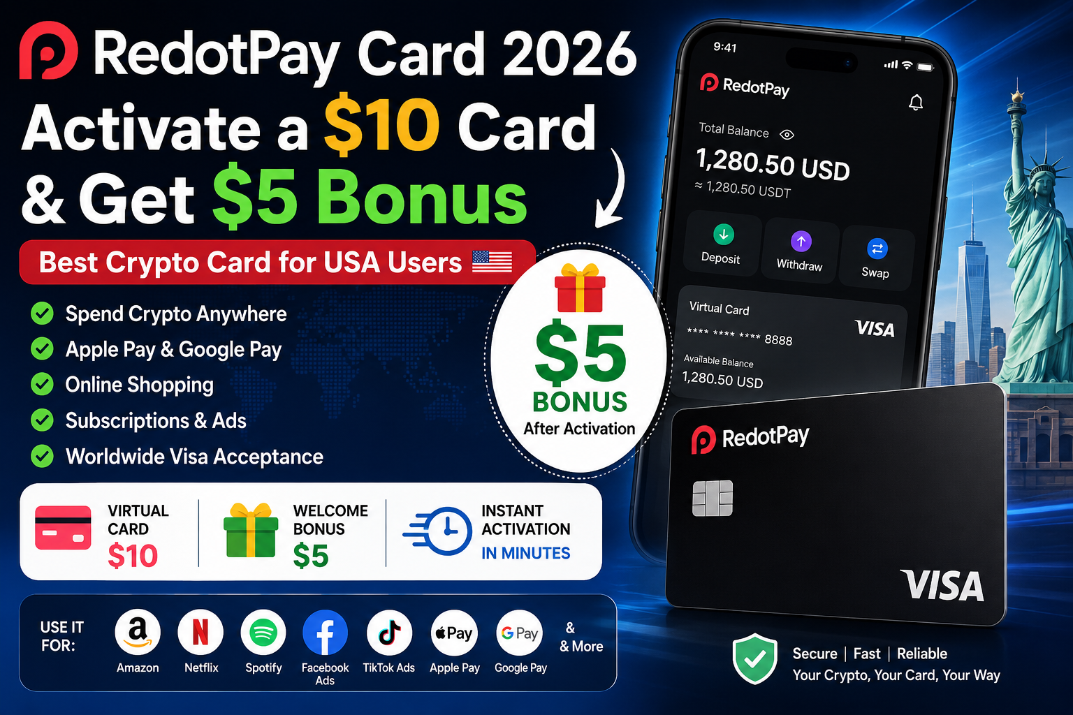 RedotPay Card 2026: Activate a $10 Virtual Card & Get a $5 Bonus — Why US Crypto Users Are Buying…