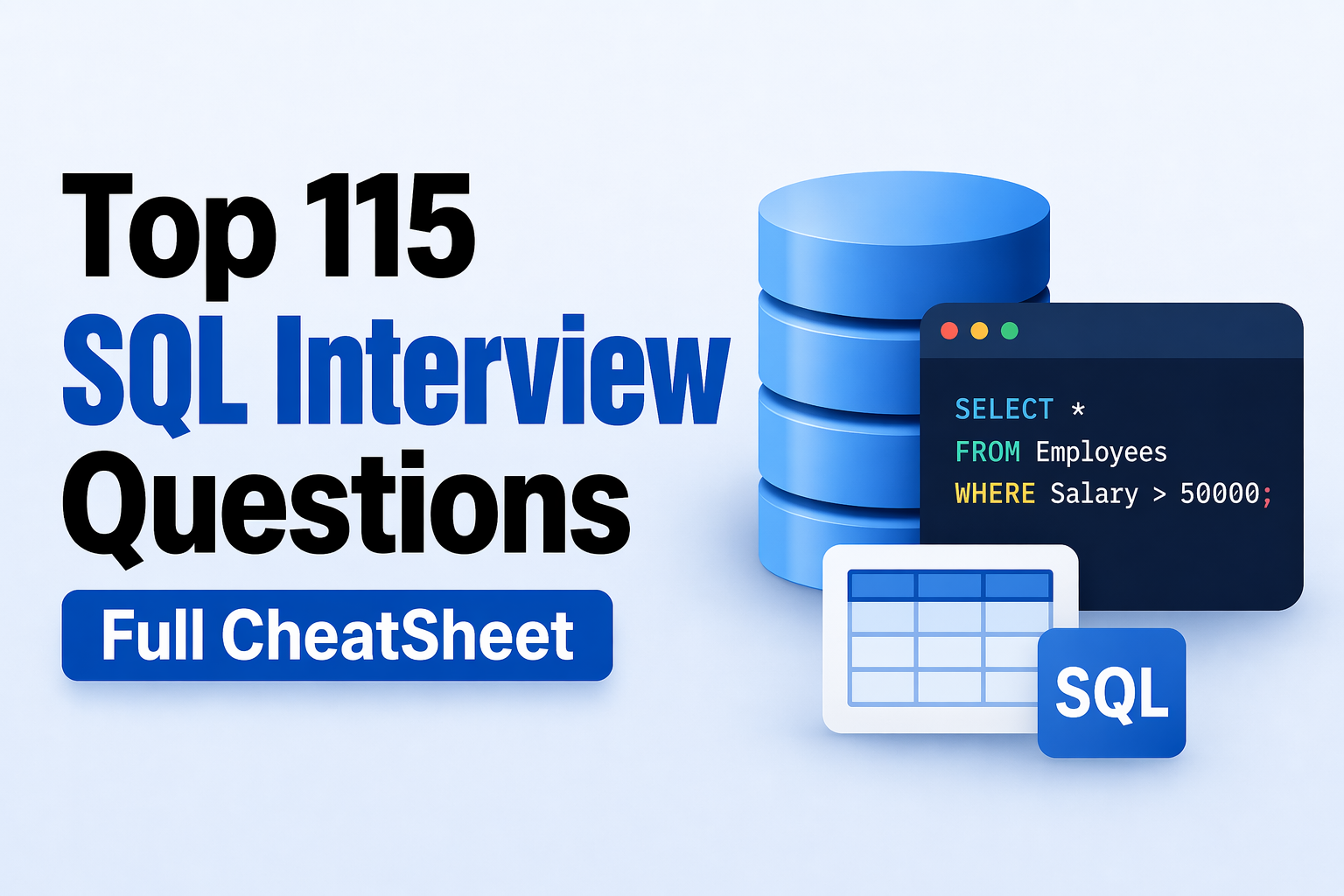 Top 115 SQL Interview Questions 2026 (Full CheatSheet)