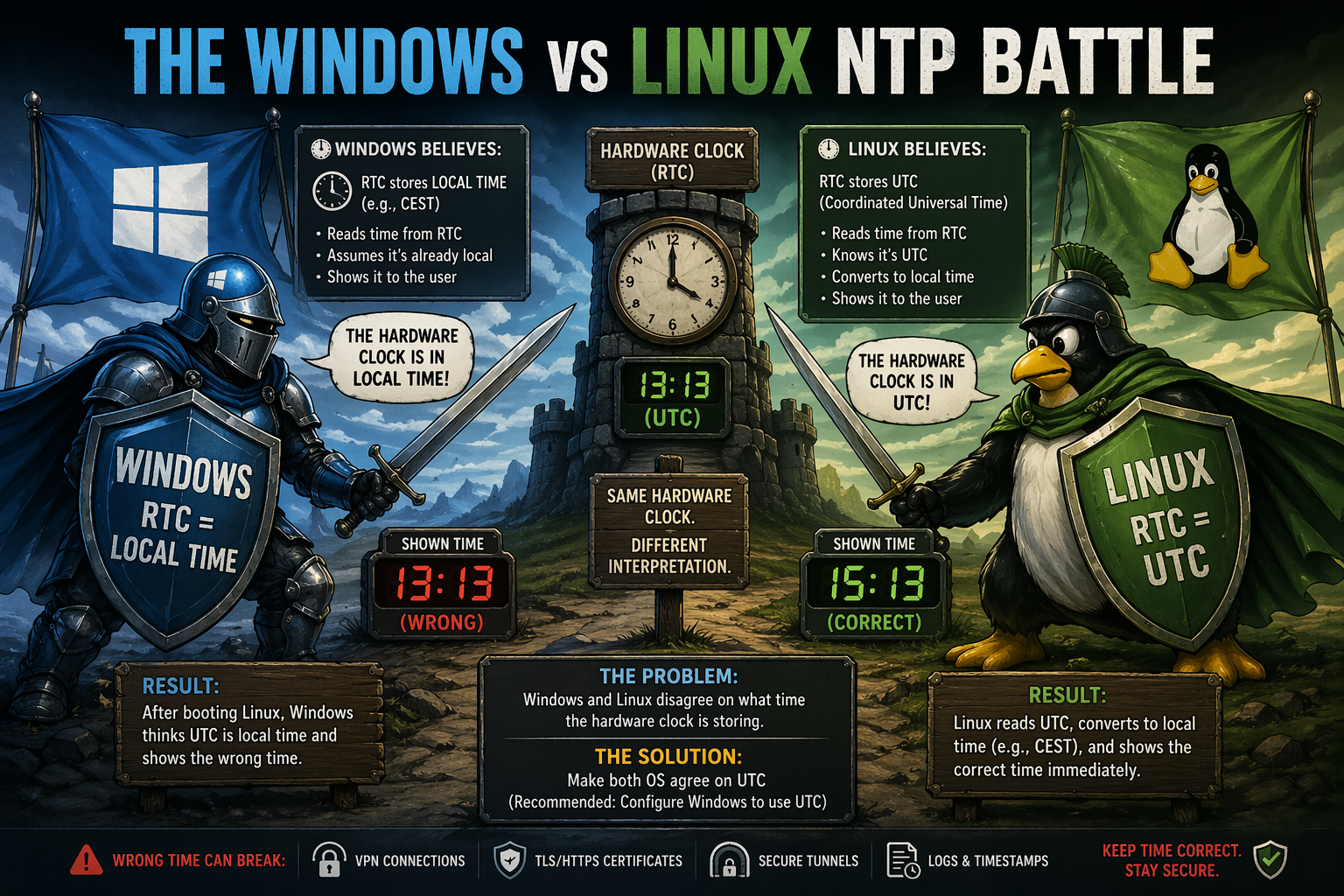 Why Your Dual-Boot (Windows + Linux) PC Keeps Messing Up With The OS Time — And How to Fix It