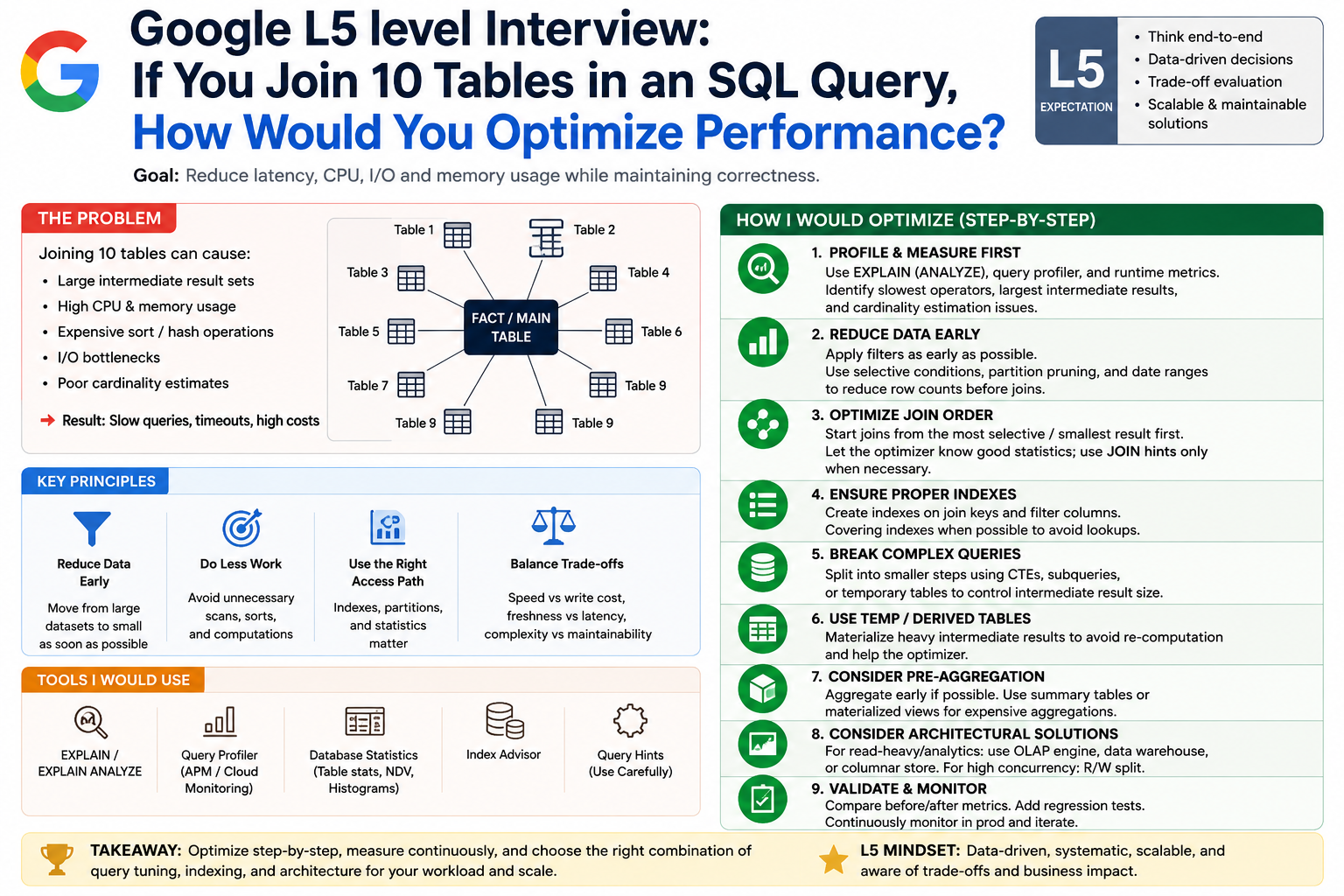 Google L5 level Interview: If You Join 10 Tables in an SQL Query, How Would You Optimize…