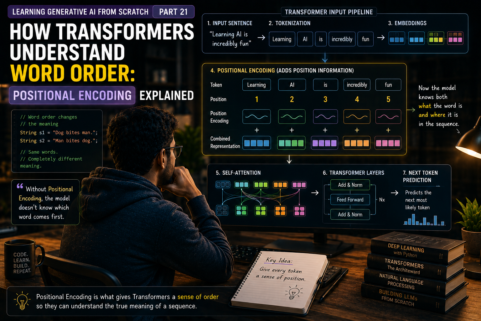 How Transformers Understand Word Order: Positional Encoding Explained — Part 21