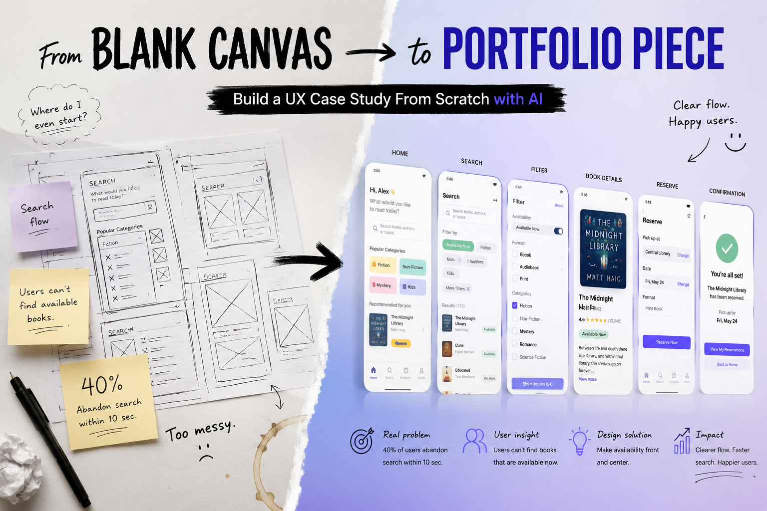How to Build a UX Case Study From Scratch — Using AI to Generate the Screens While You Write