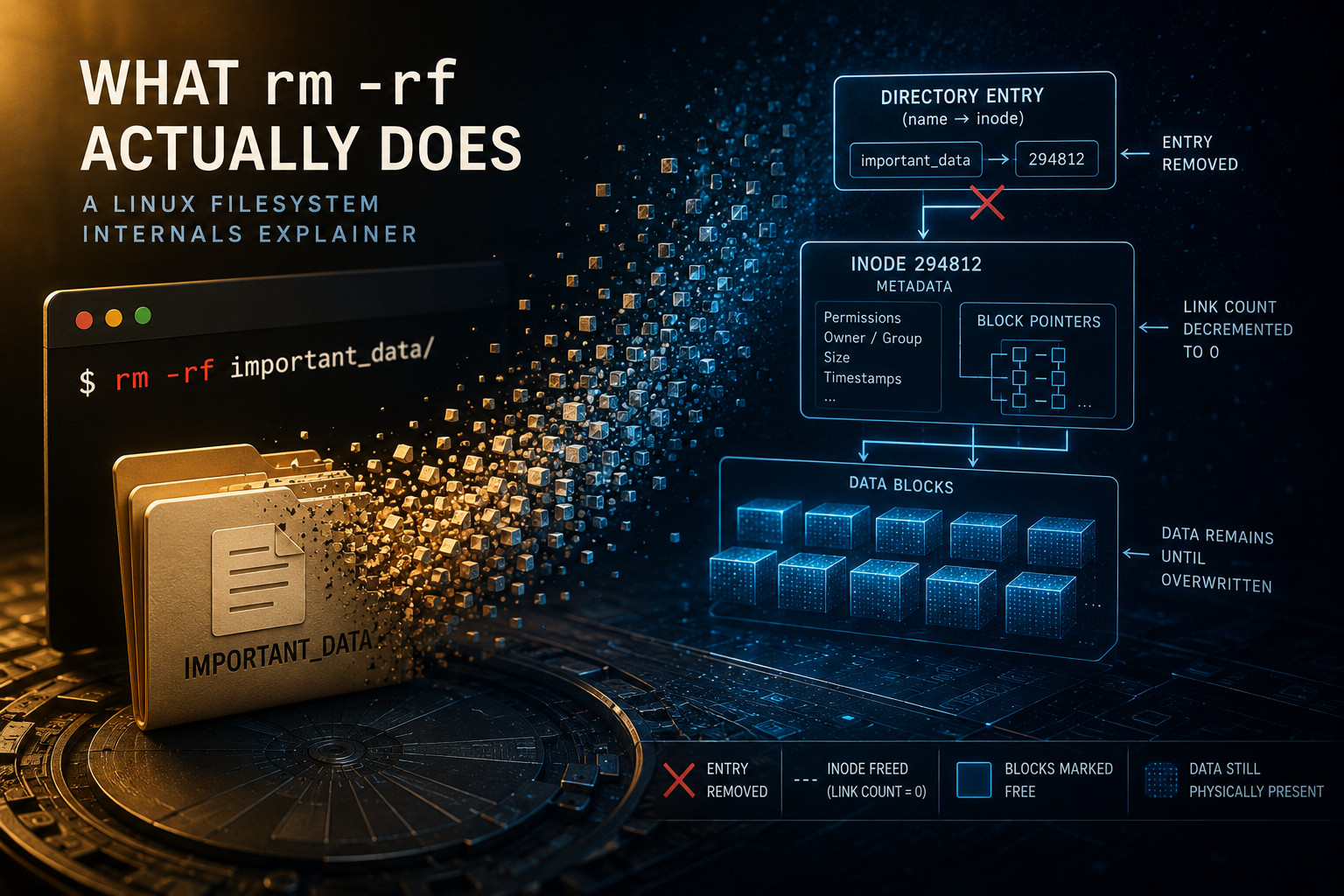 What rm -rf Actually Does: A Linux Filesystem Internals Explainer