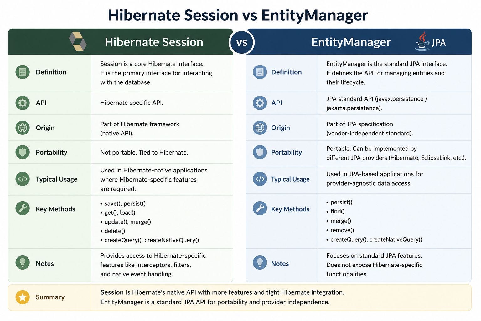 Understanding Hibernate Session vs EntityManager
