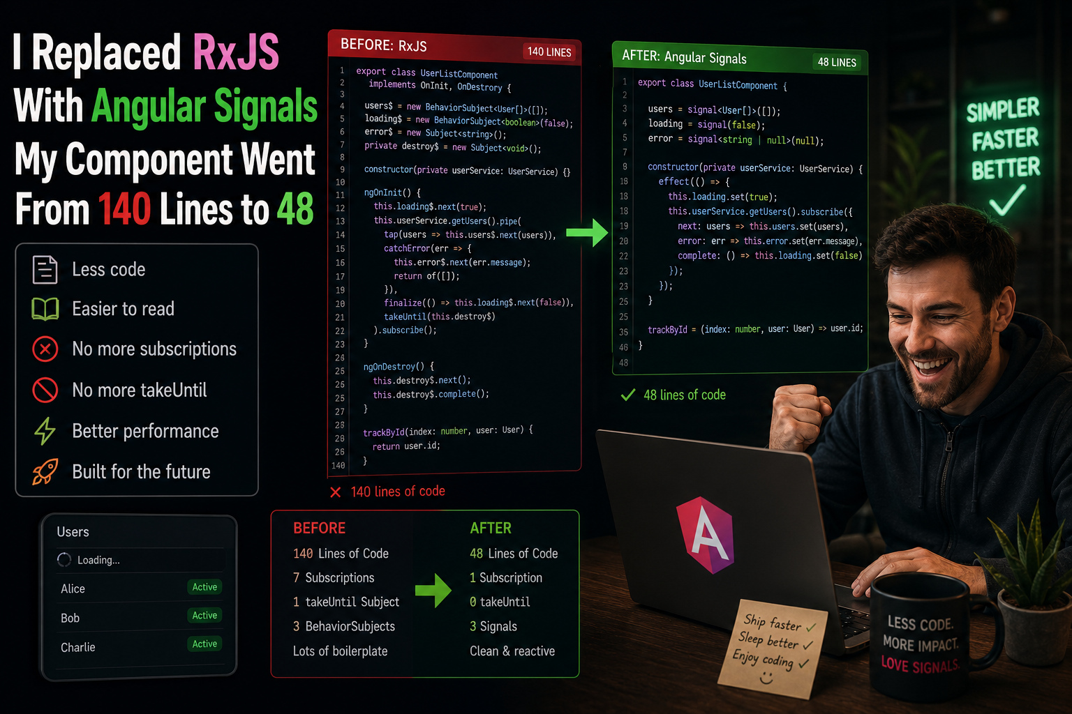 I Replaced RxJS With Angular Signals My Component Went From 140 Lines to 48