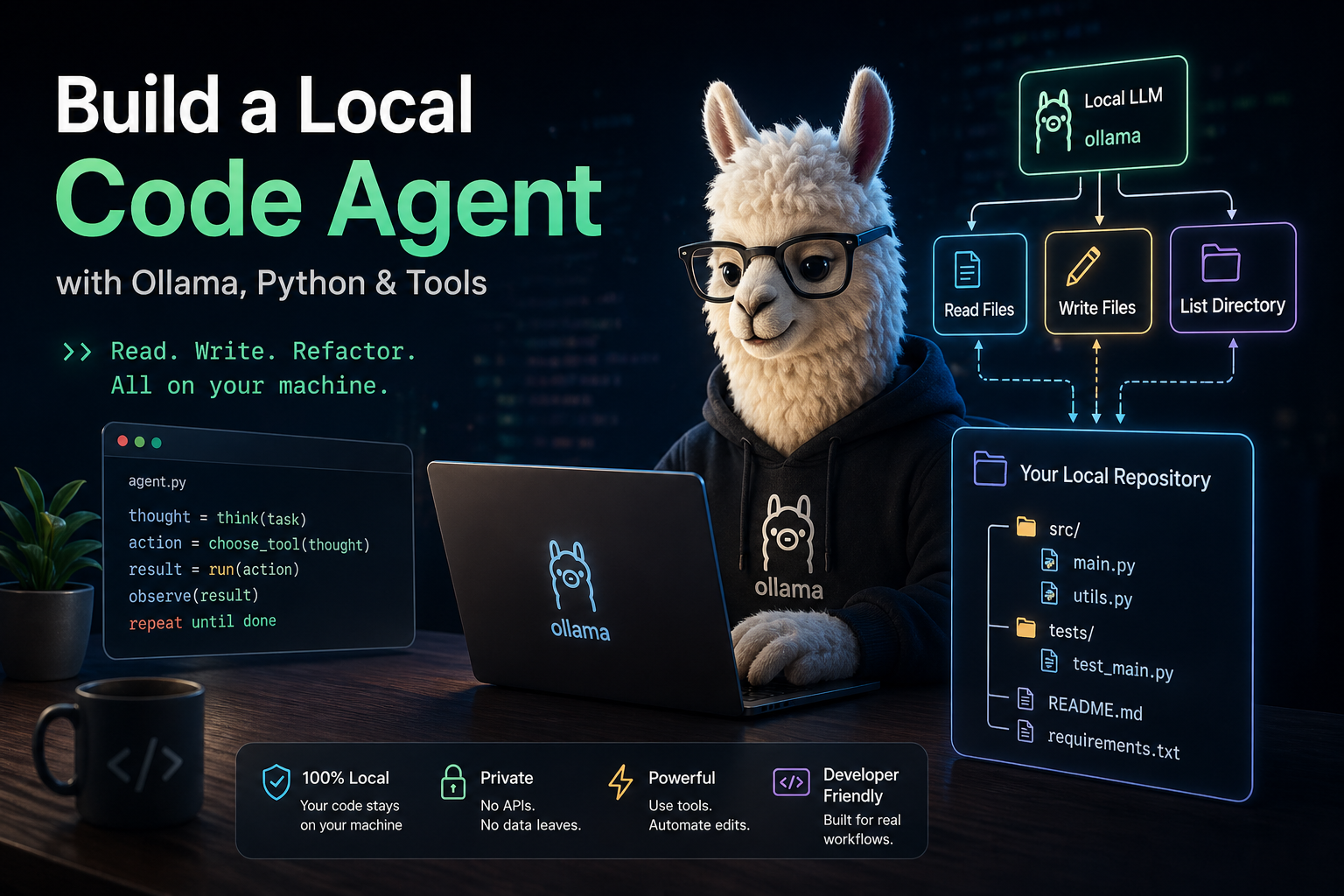 Build a Local Code Editing AI Agent (Ollama, No API Keys)