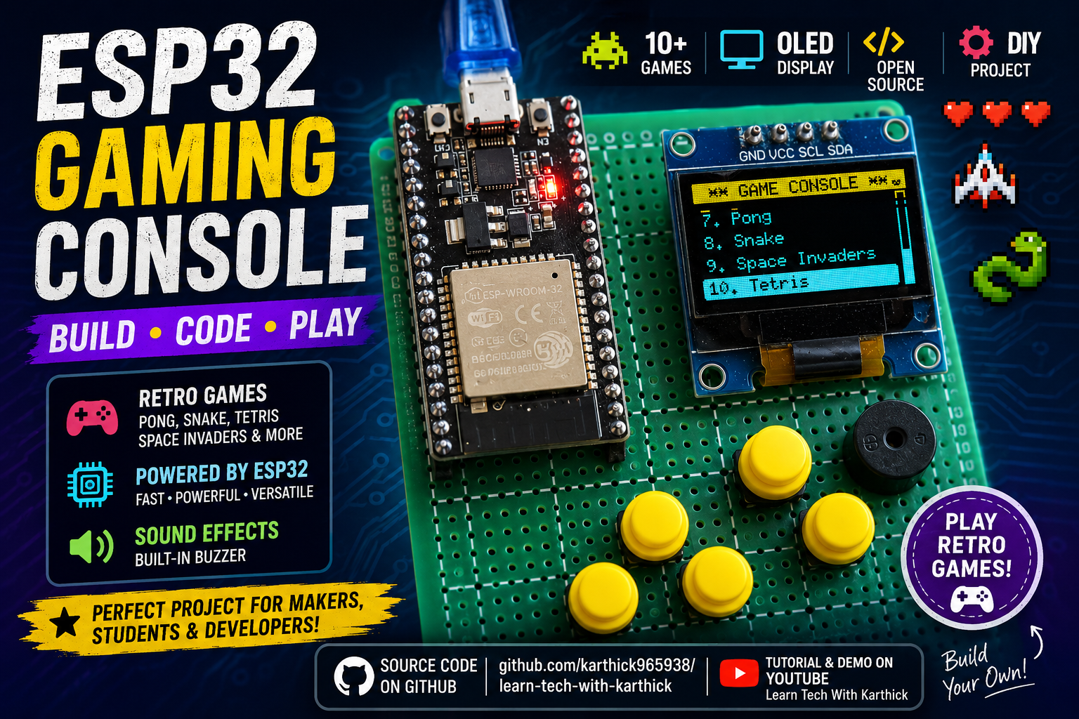 I Built a Retro Gaming Console Using ESP32 and OLED Display