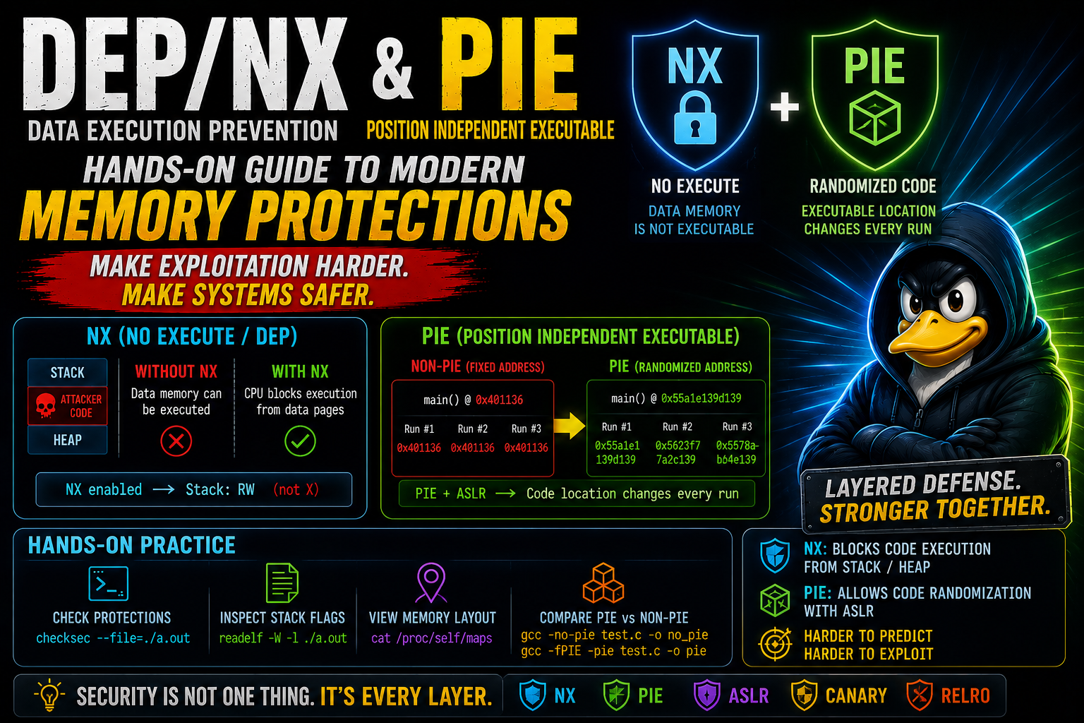 Understanding DEP/NX and PIE in Linux: A Hands-On Deep Dive Into Modern Memory Protections
