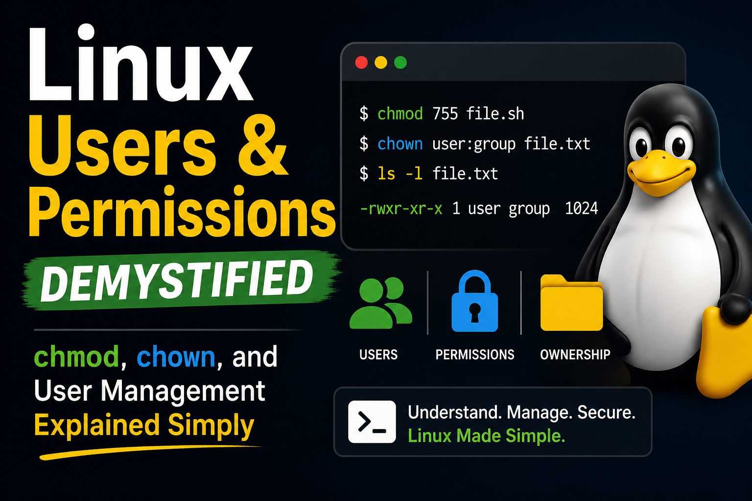 Linux Users & Permissions Demystified — chmod, chown, and User Management Explained Simply